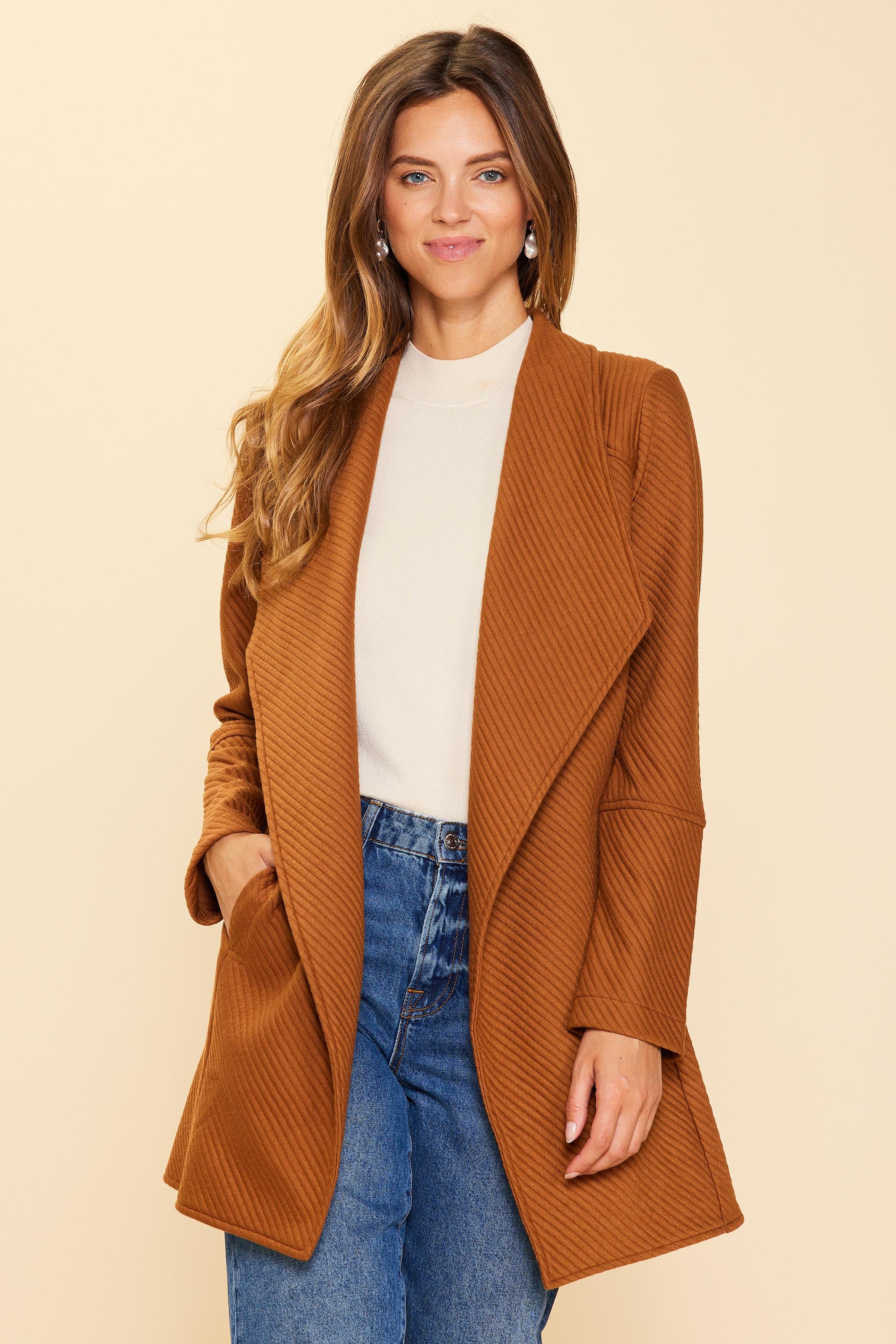 Camel open hot sale front cardigan