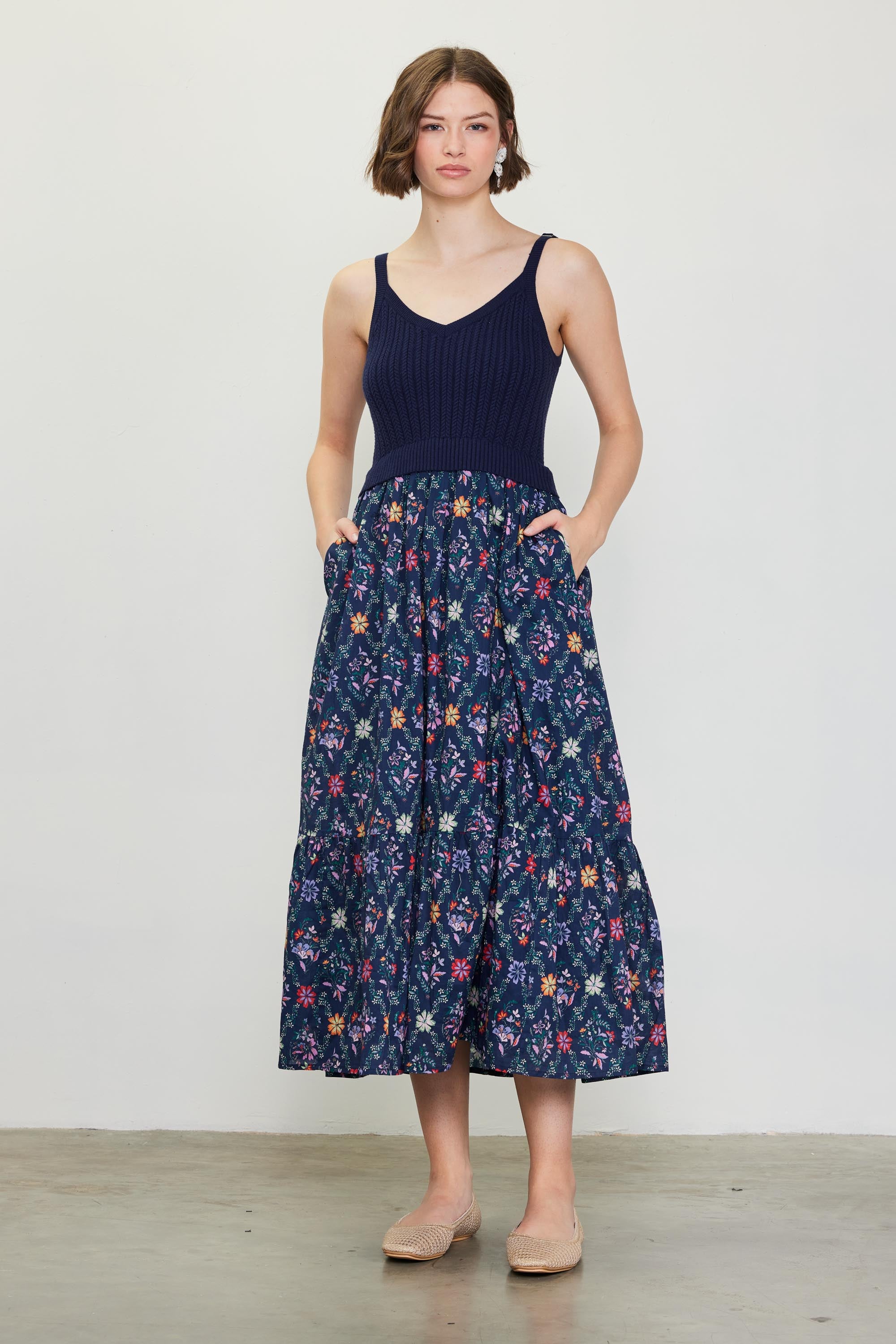 Amelia Floral Print Midi Dress Skies Are Blue