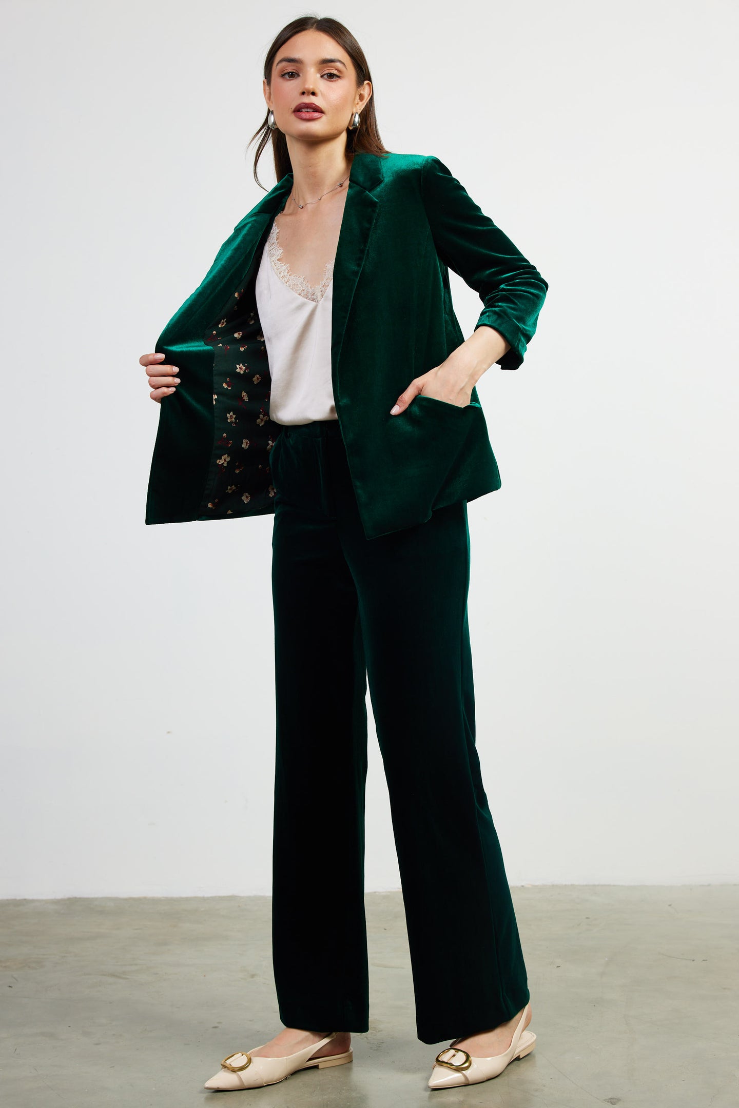 Ruched Velvet Blazer