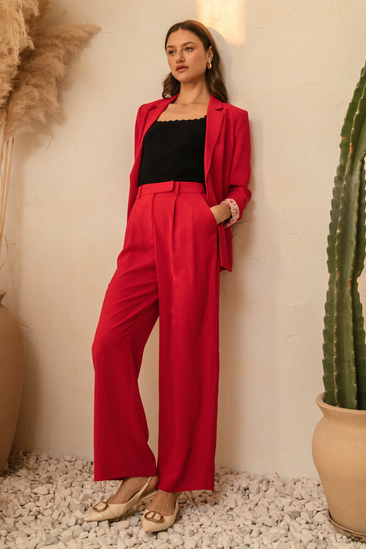 Pintuck Wide Leg Trousers