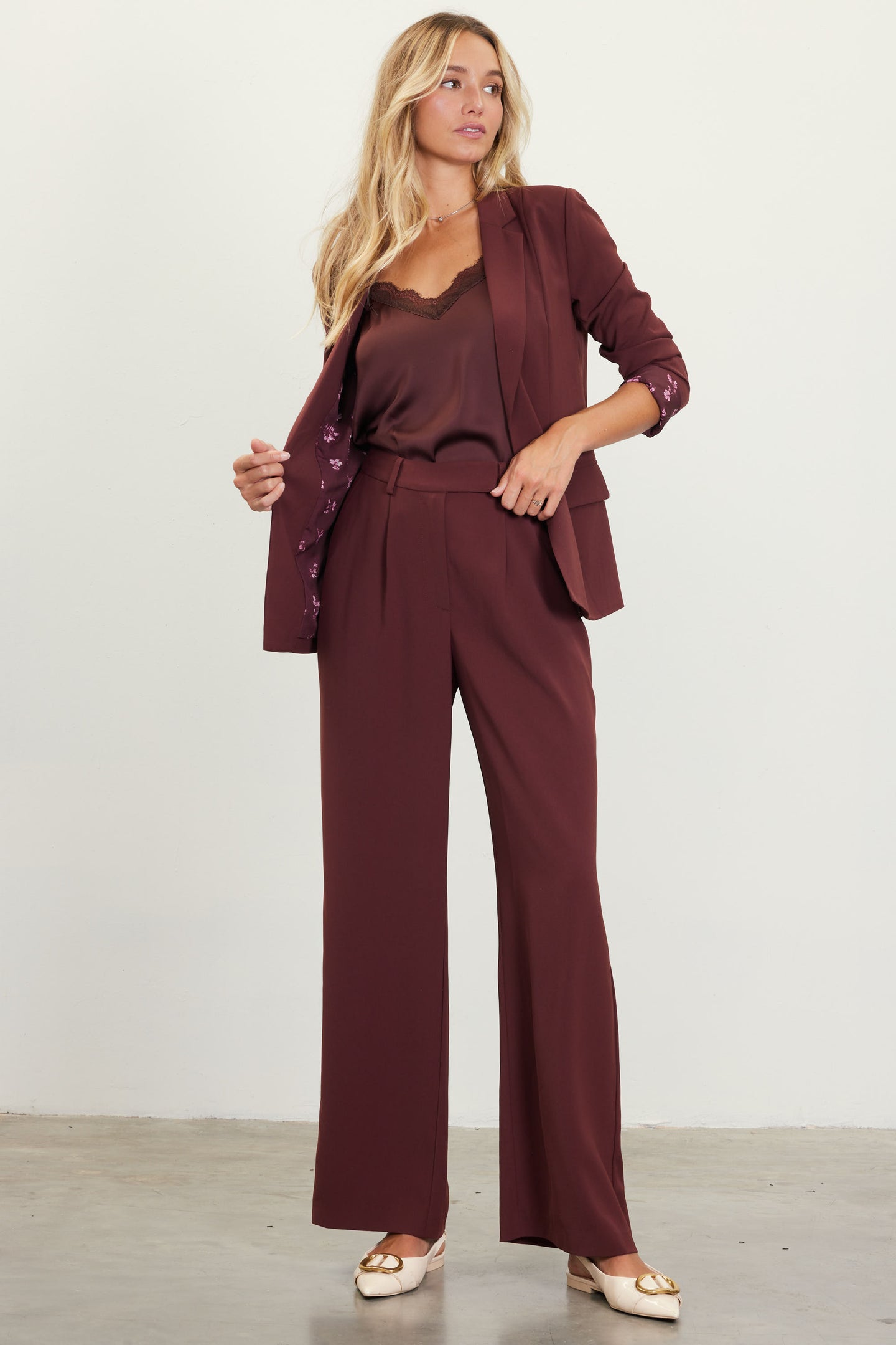 Pintuck Wide Leg Trousers