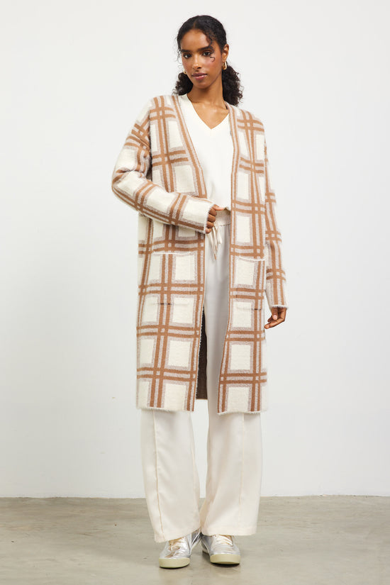 Windowpane Plaid Motif Duster