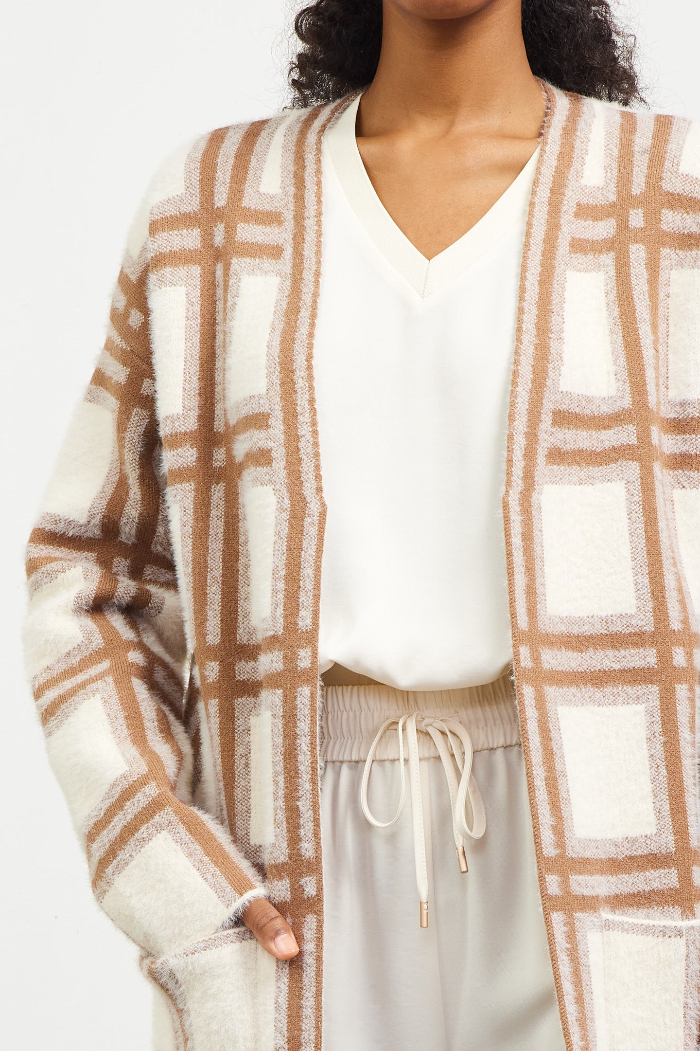 Windowpane Plaid Motif Duster