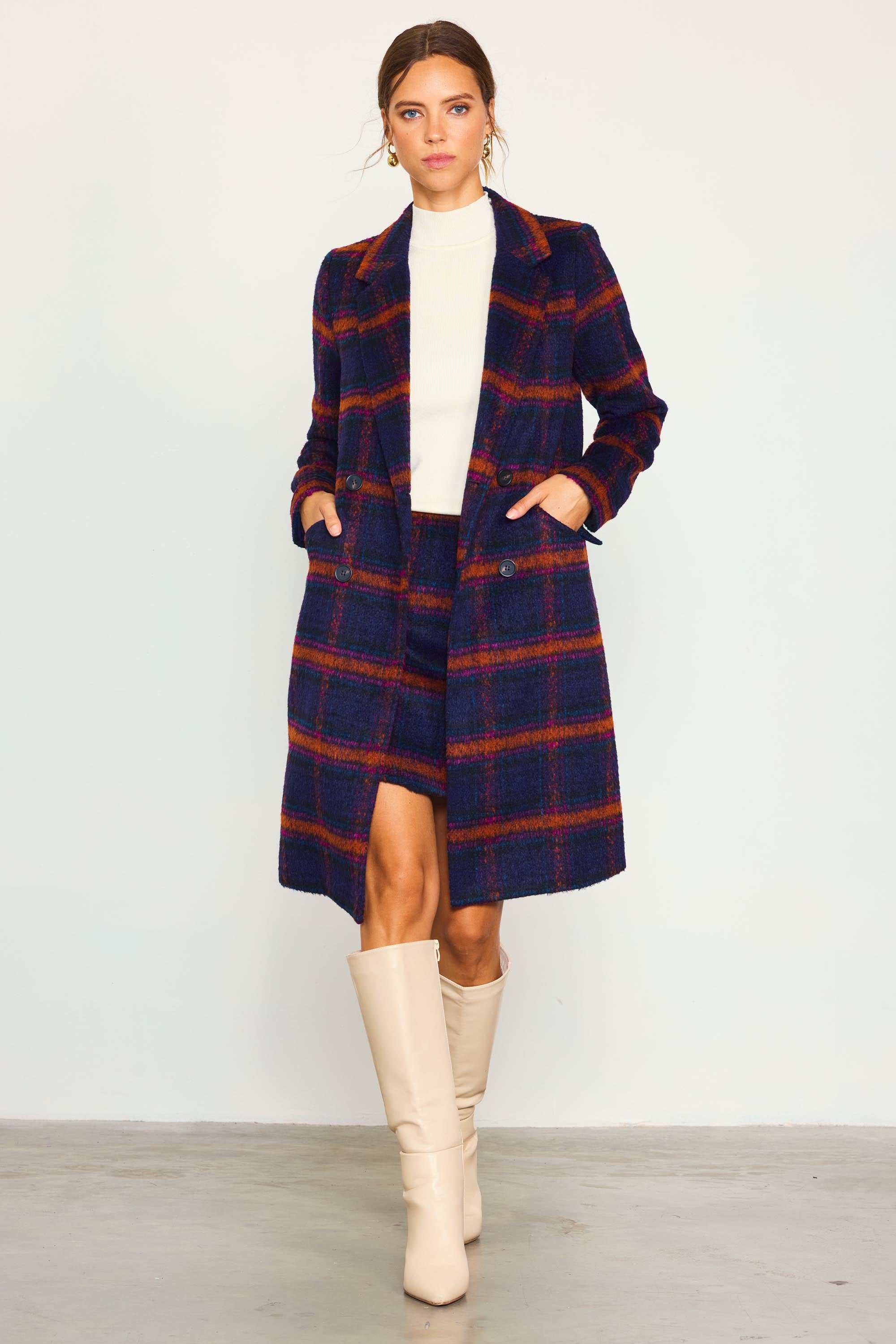 Double breasted plaid on sale coat