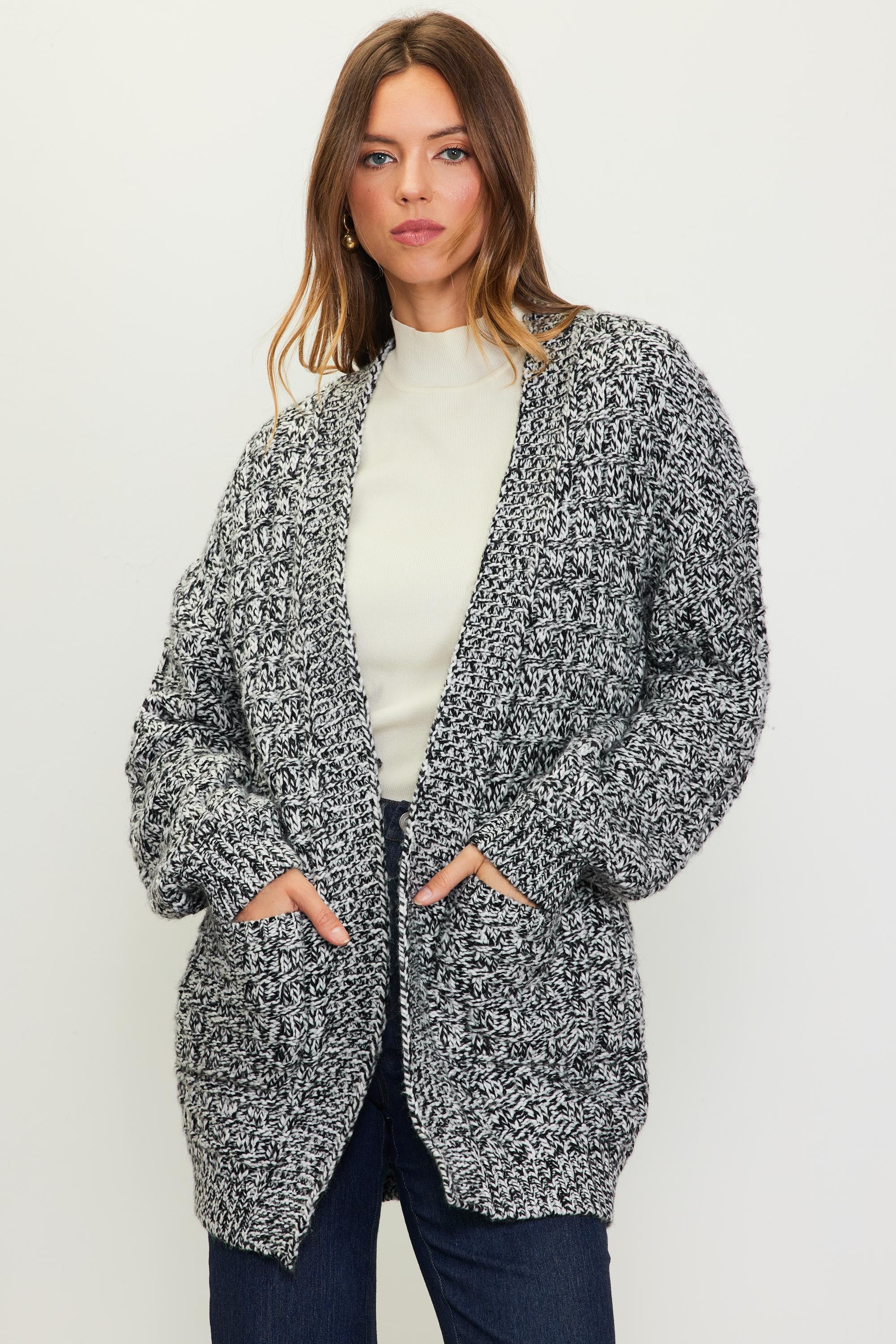 Black and 2025 white marled cardigan