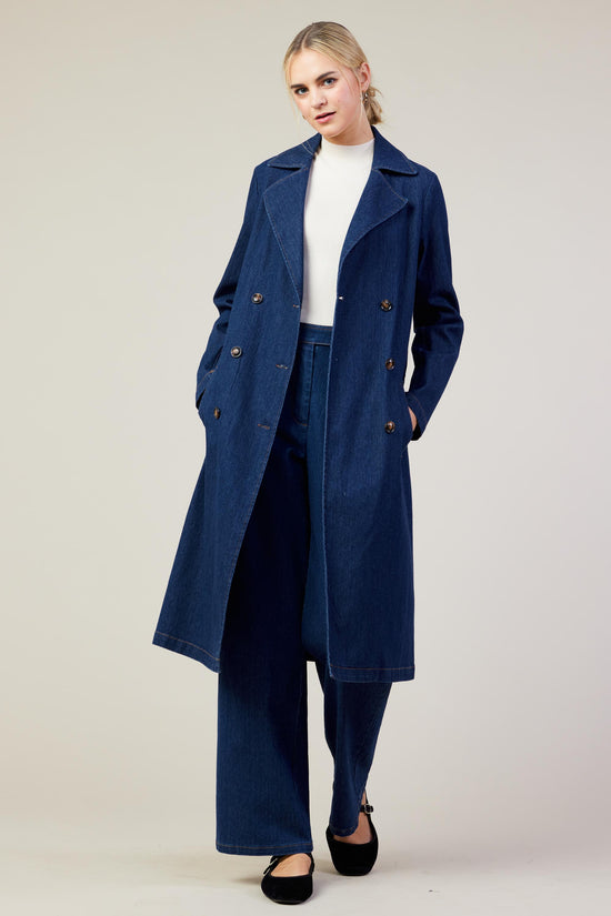 Washed Denim Trench Coat