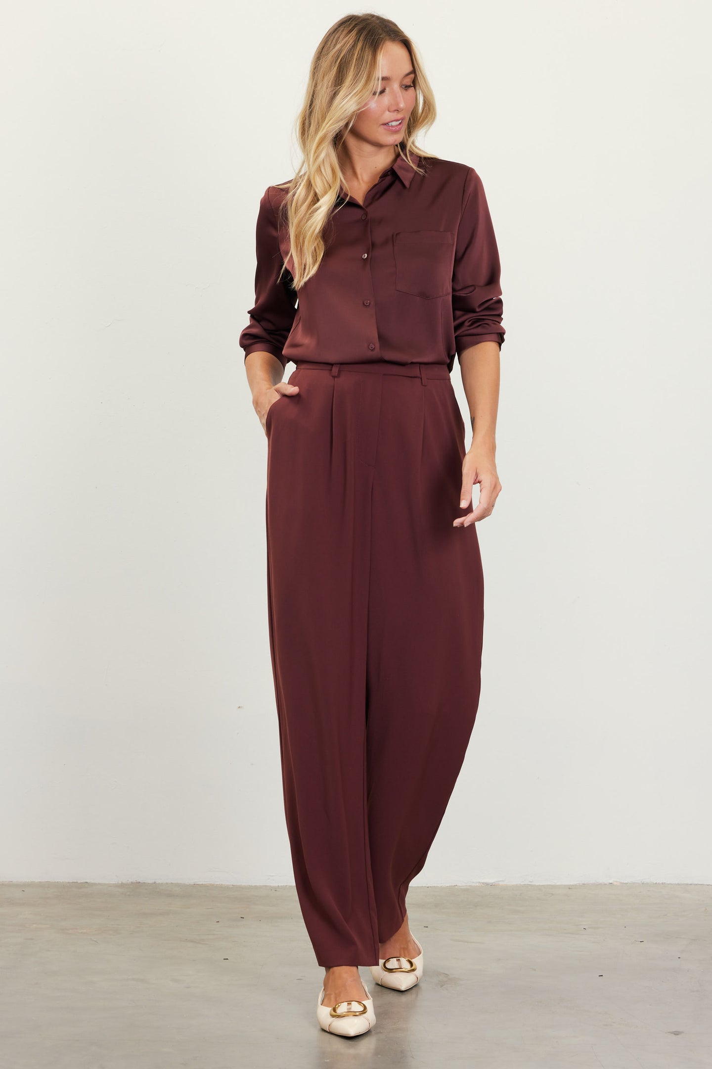 Pintuck Wide Leg Trousers