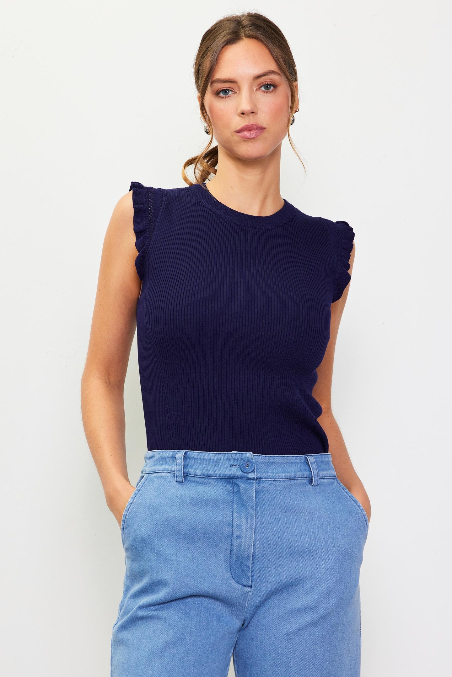 Ruffle Sleeve Knit Top