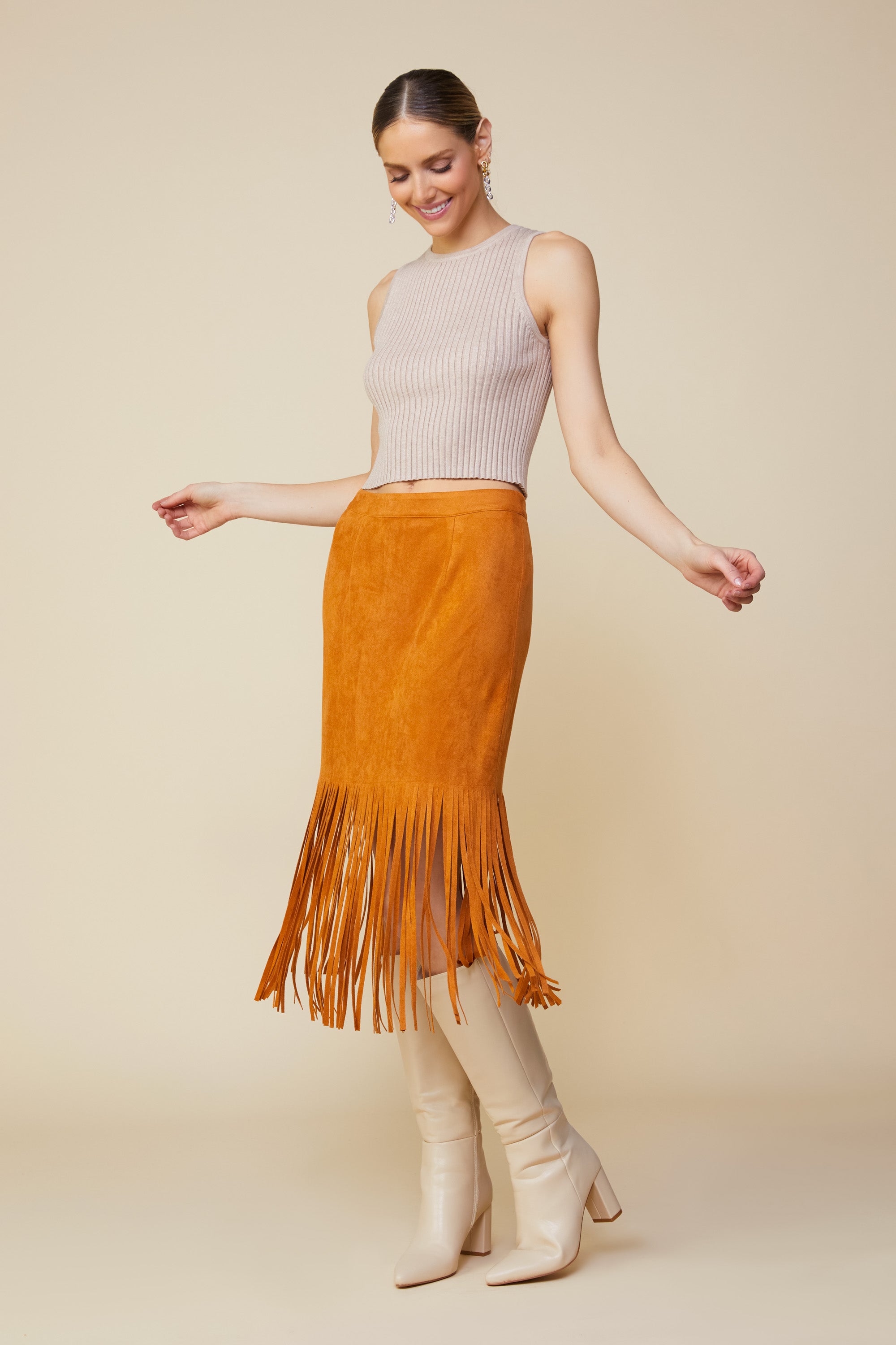 Mustard fringe outlet skirt