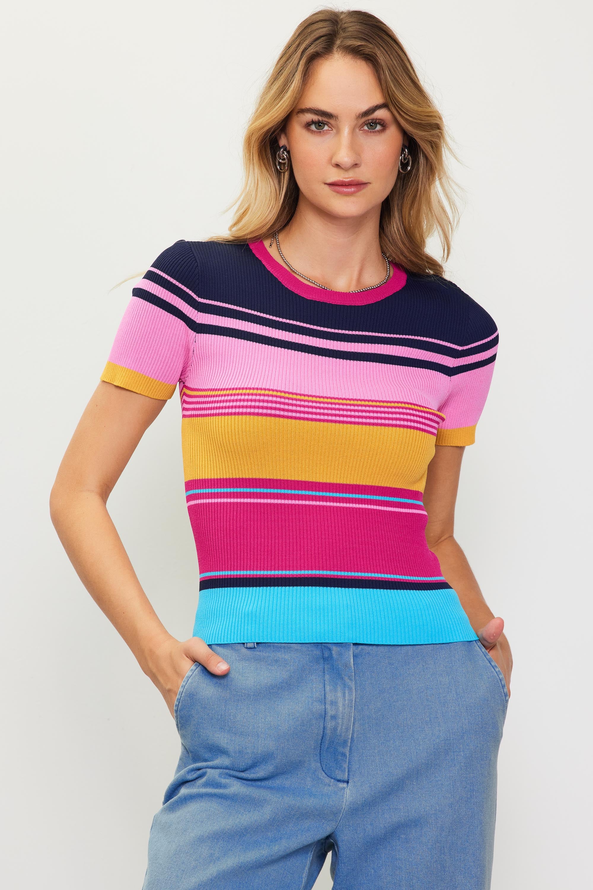 amerivintage MULTI COLOR STRIPE KNIT TOP - レディースファッション