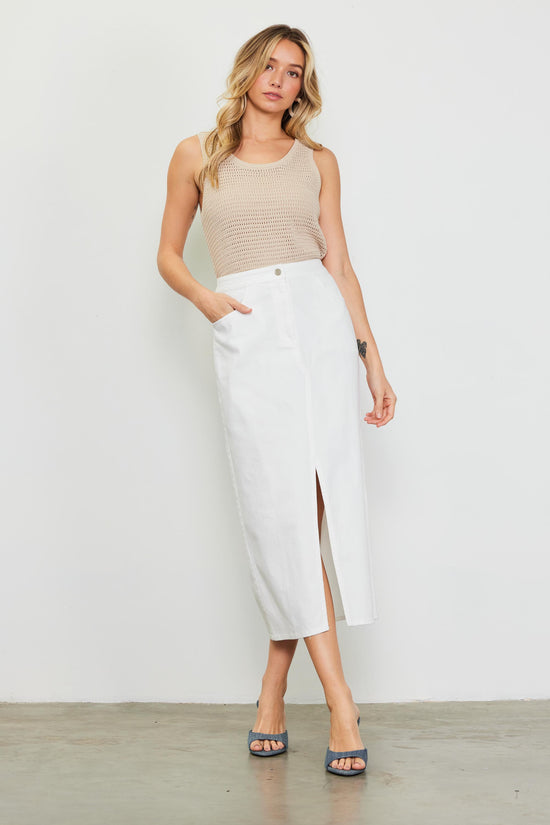 Washed Cotton Twill Midi Skirt