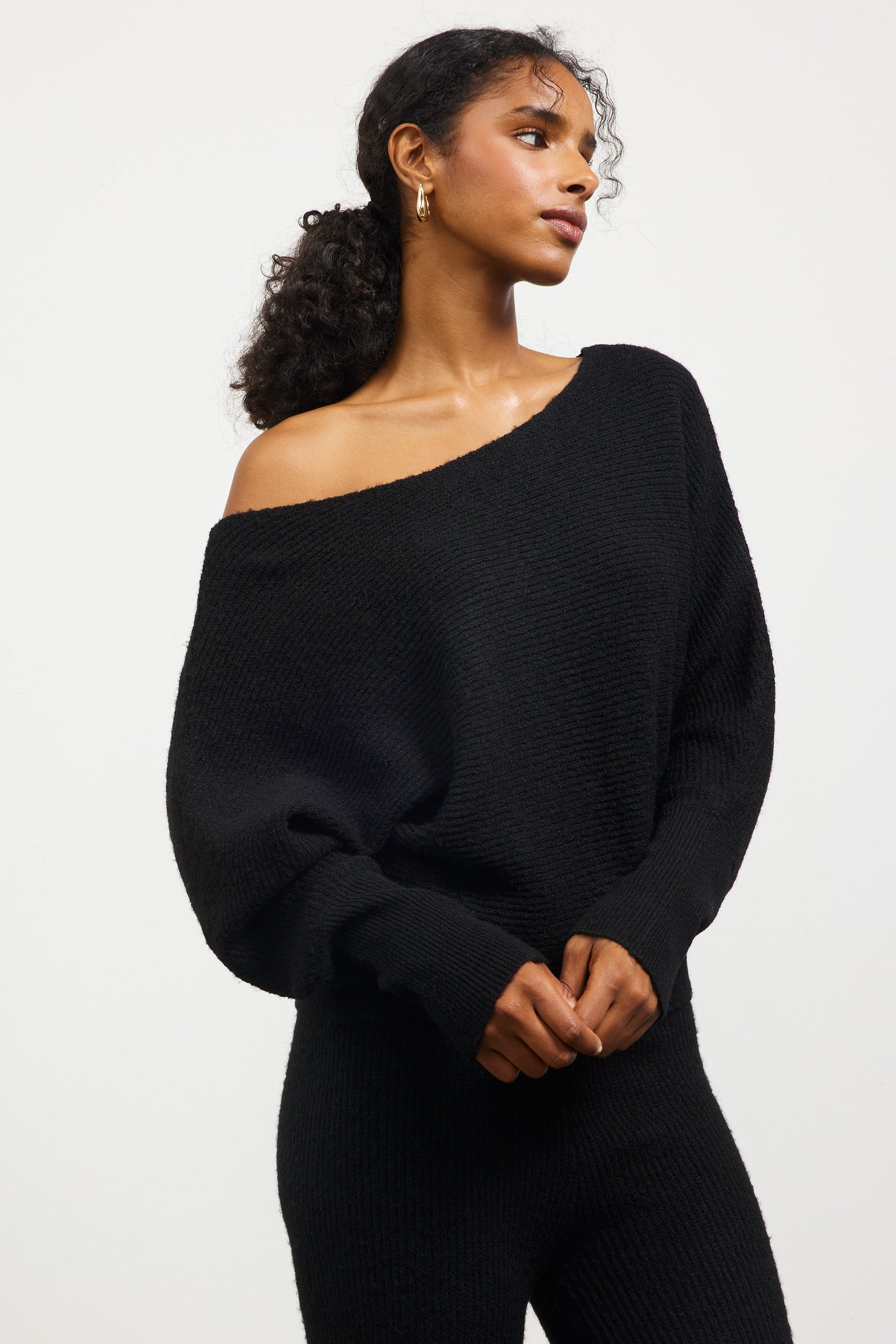 Boatneck Ribbed Knit Sweater