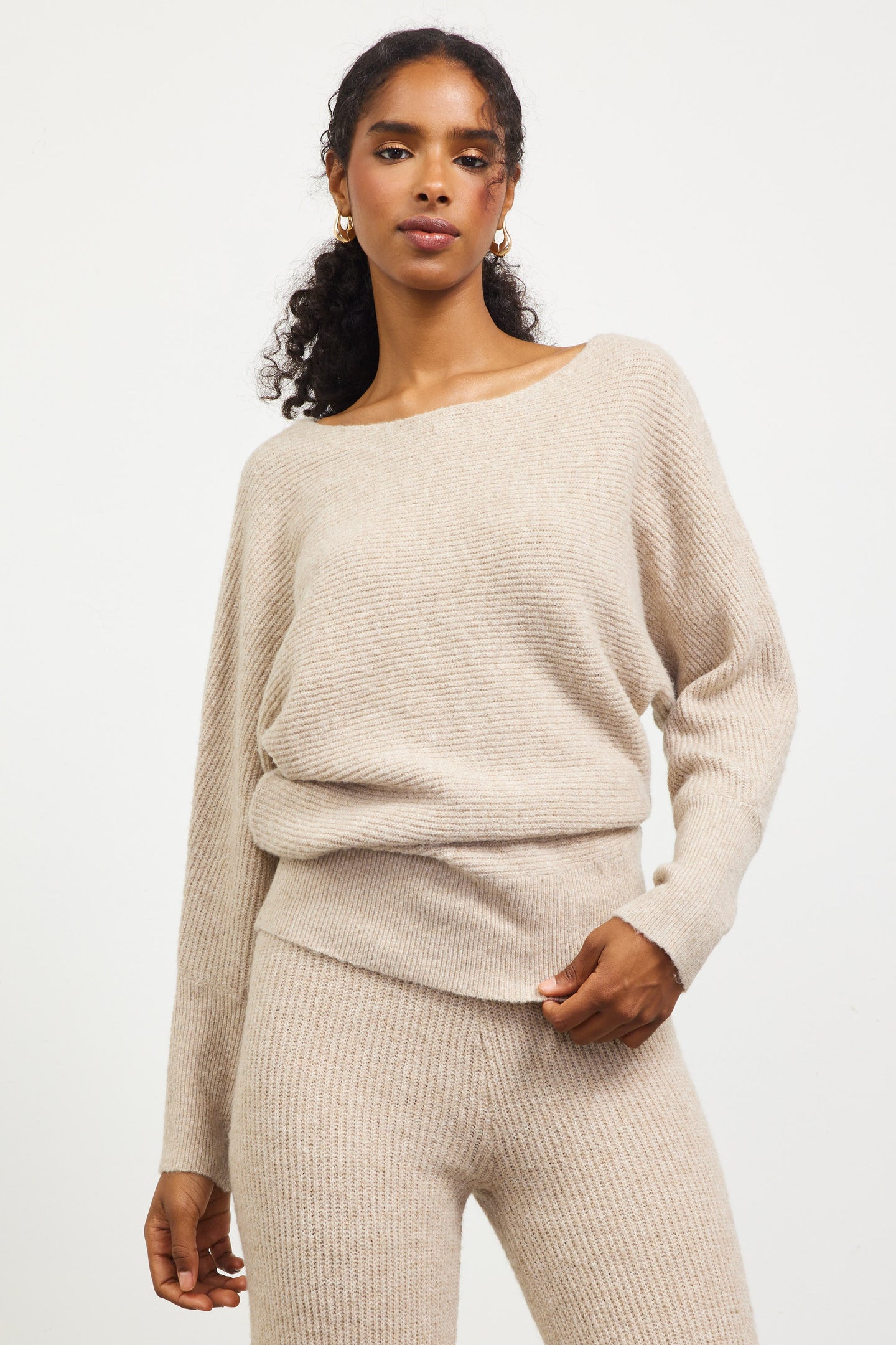 Boatneck Ribbed Knit Sweater