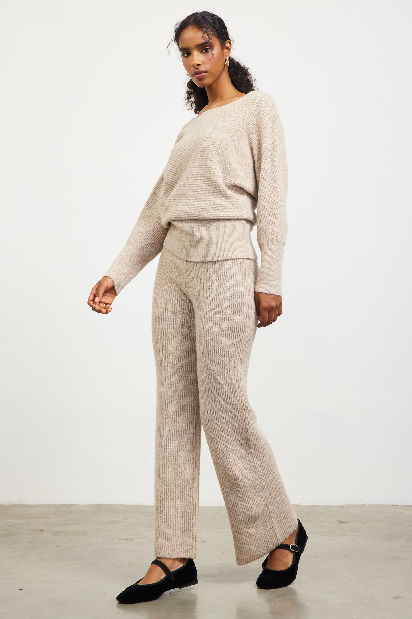 Ribbed Knit Wide Leg Pants