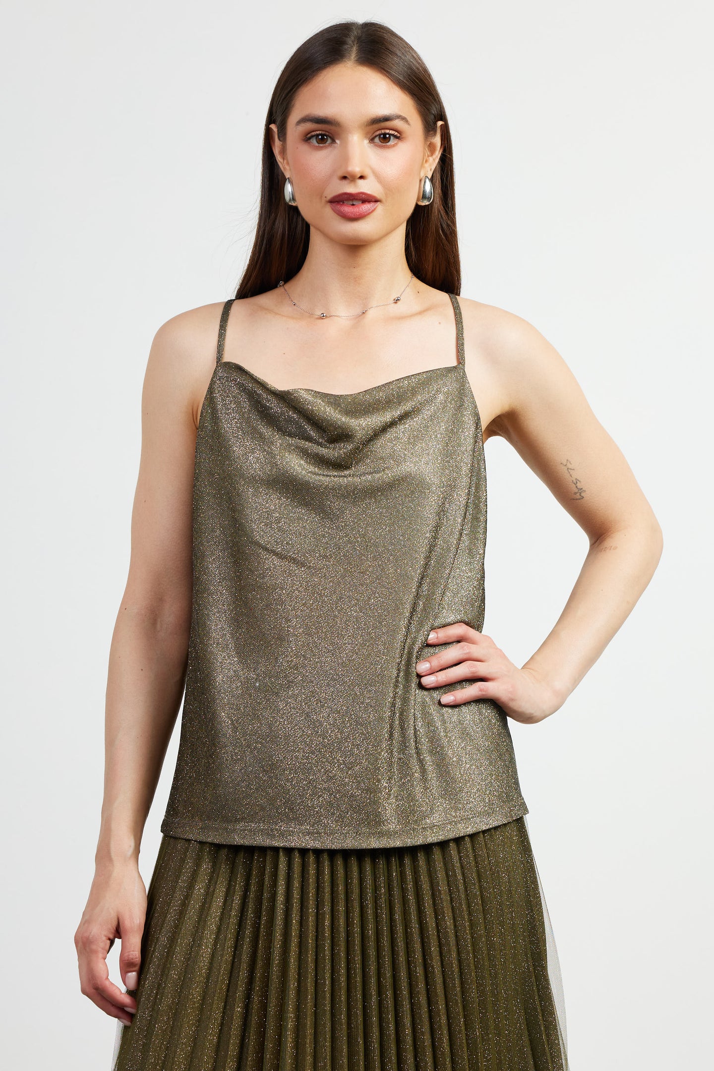 Lurex Cowl Neck Cami