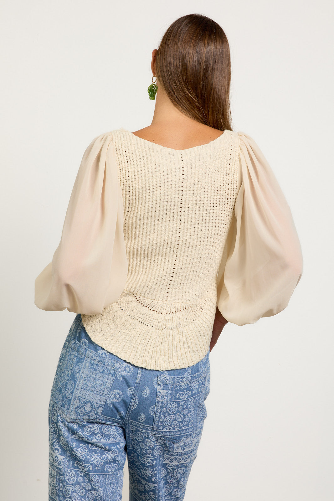 Mixed Media Voluminous Sleeve Top