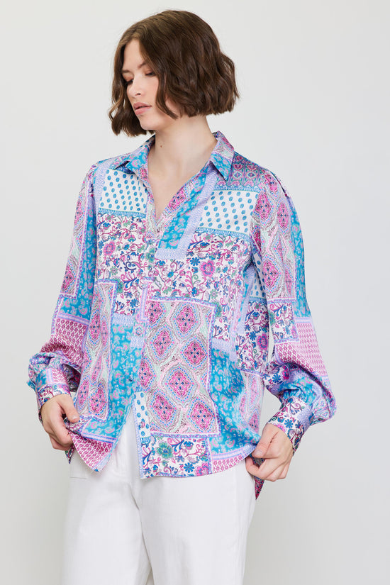 Patch Print Button Down Blouse