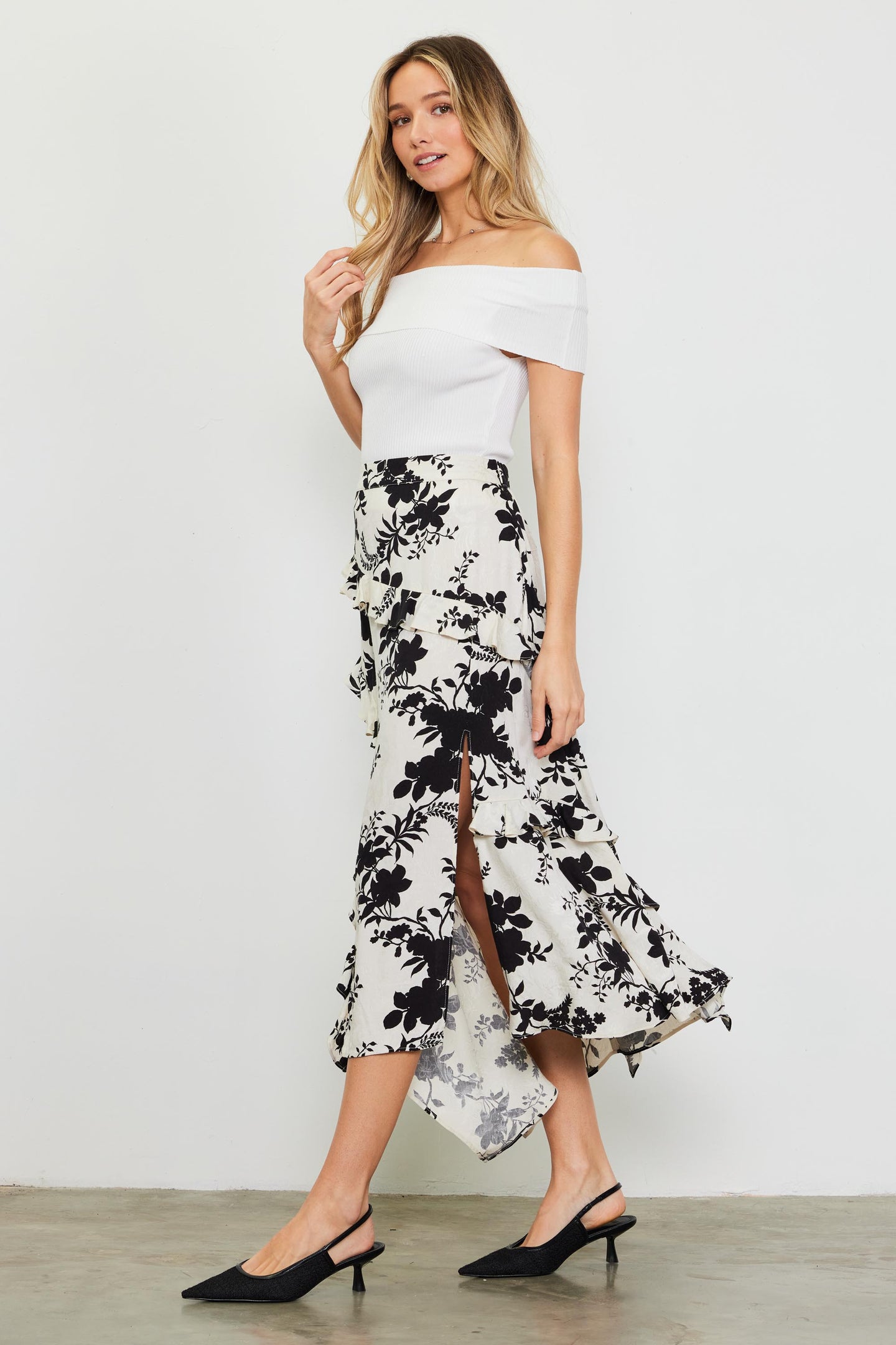 Amaya Jacquard Ruffle Asymmetrical Skirt
