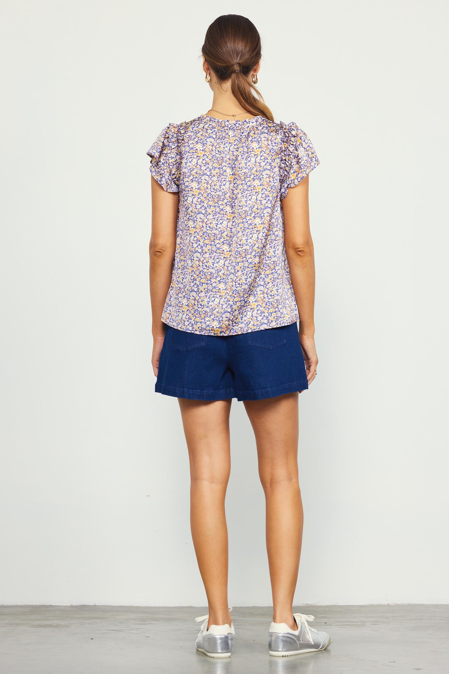 Indira Floral Print Split Neck Top