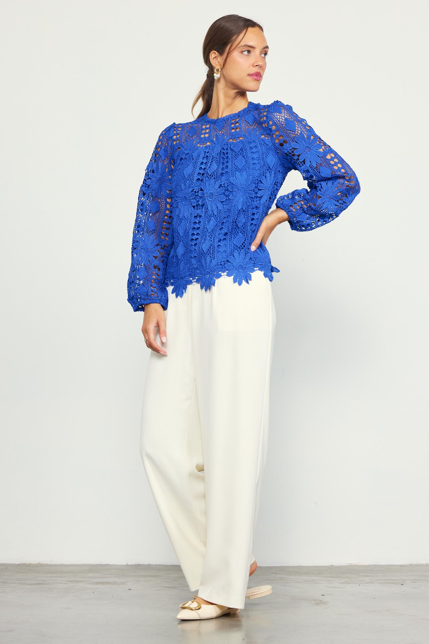 Eyelet Lace Longsleeve Blouse