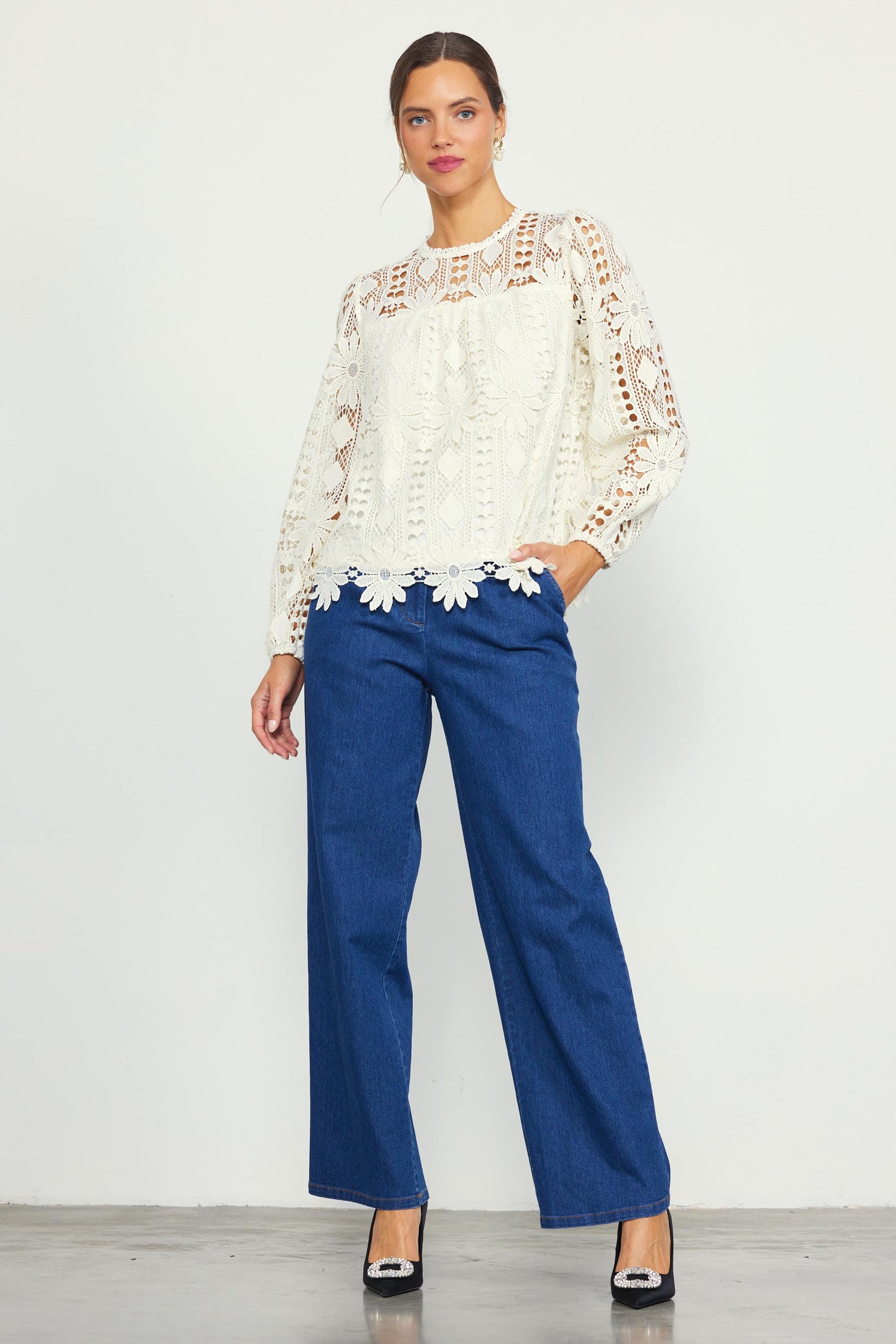 Eyelet Lace Longsleeve Blouse