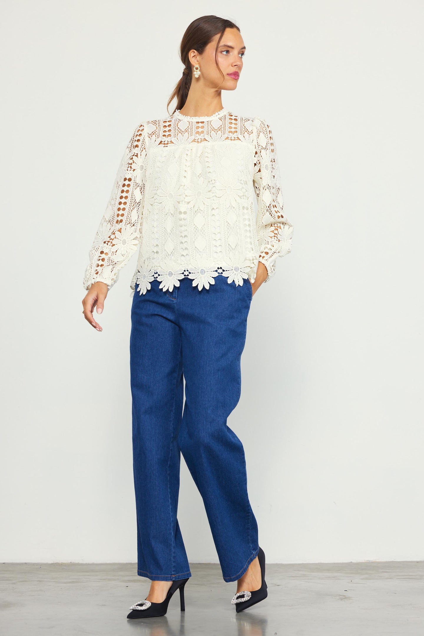 Eyelet Lace Longsleeve Blouse