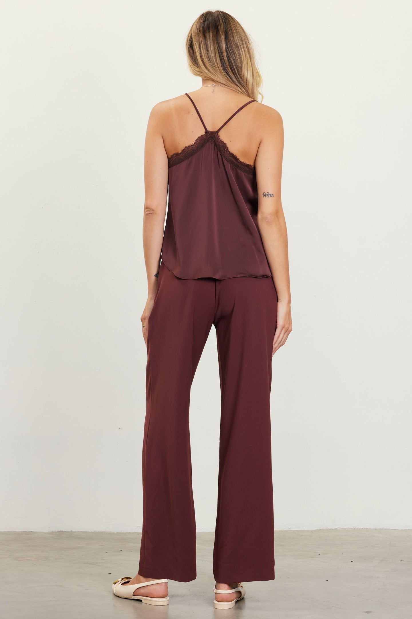 Pintuck Wide Leg Trousers