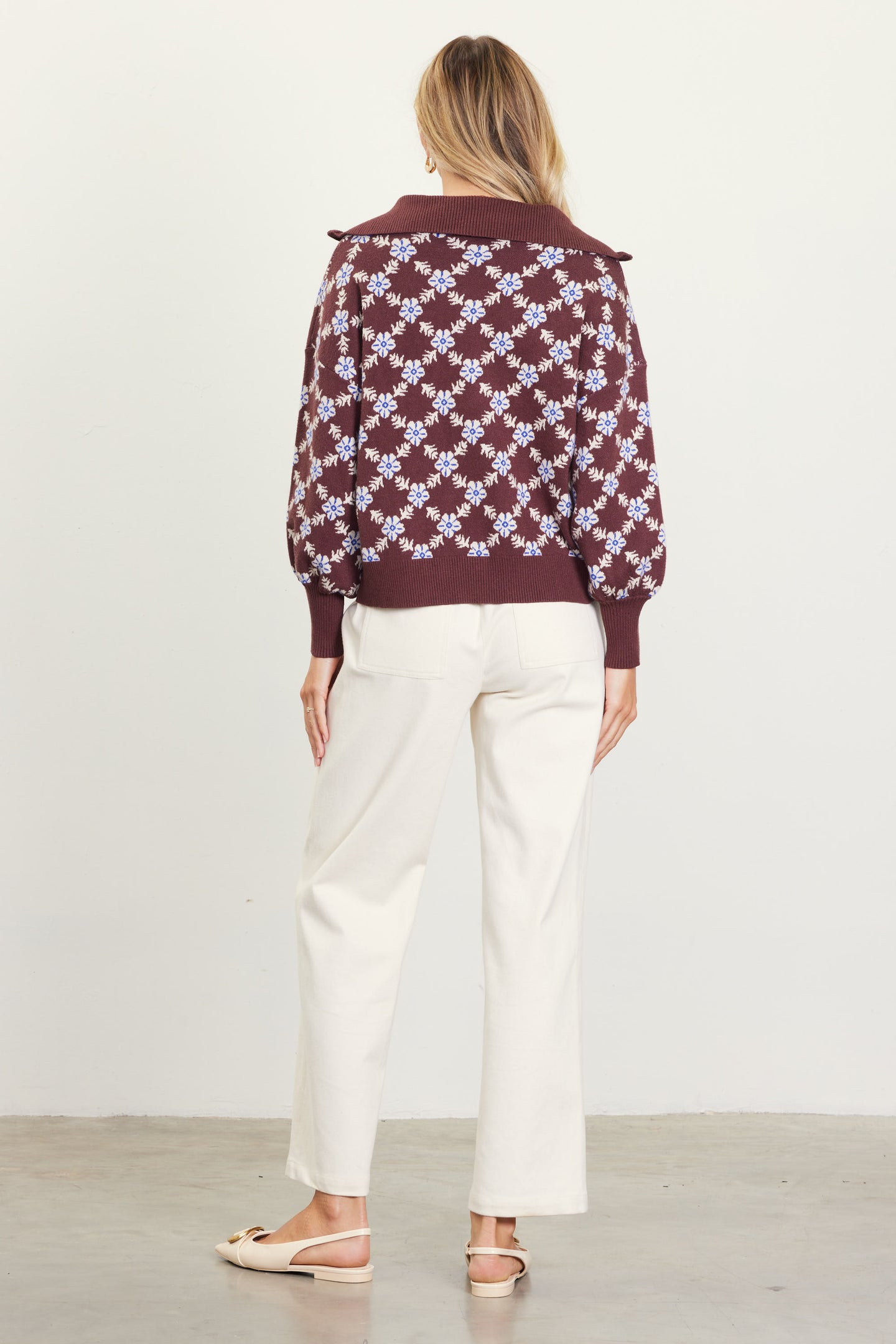 Intarsia Knit Half Zip Sweater