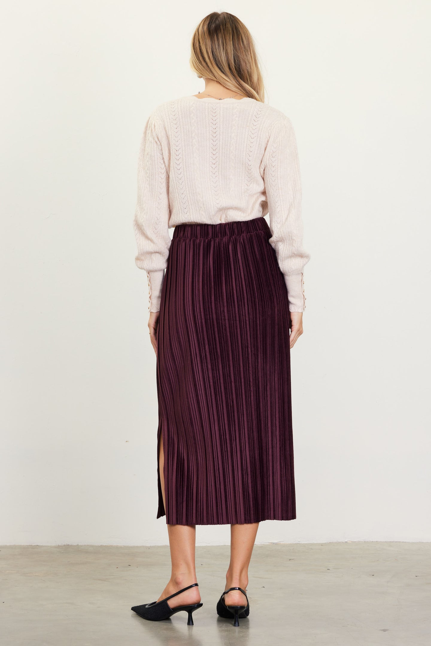 Pleated Velvet Midi Skirt