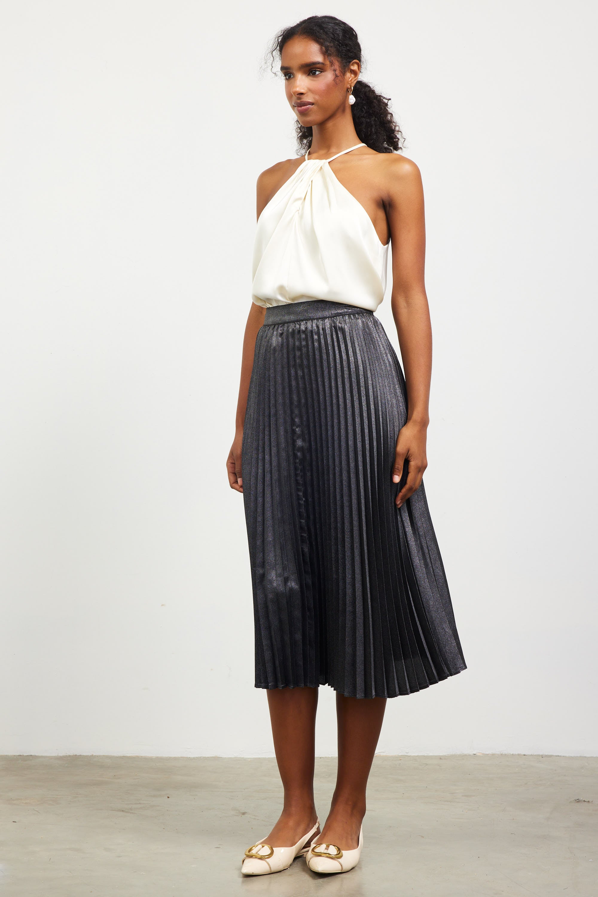 Pink foil pleated skirt best sale