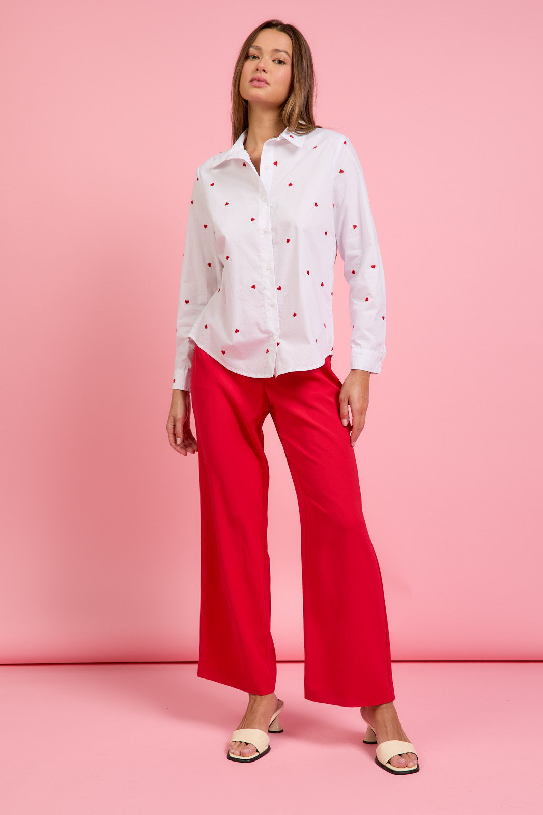 Heart Embroidered Poplin Shirt