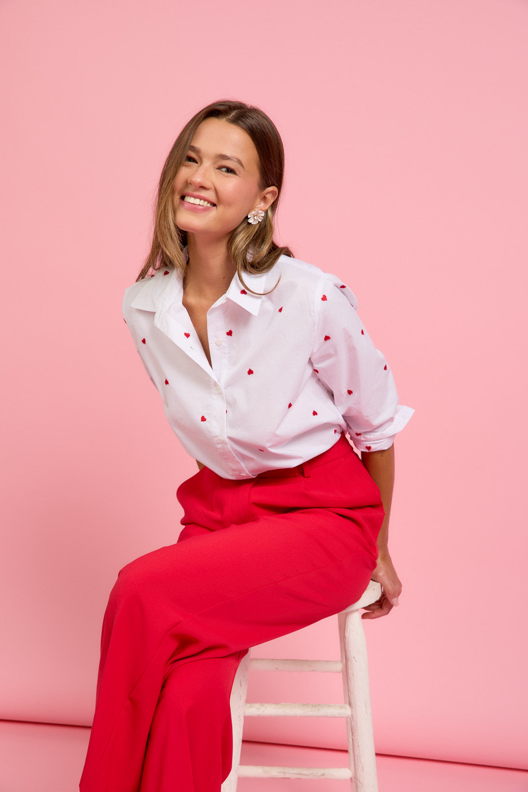 Heart Embroidered Poplin Shirt