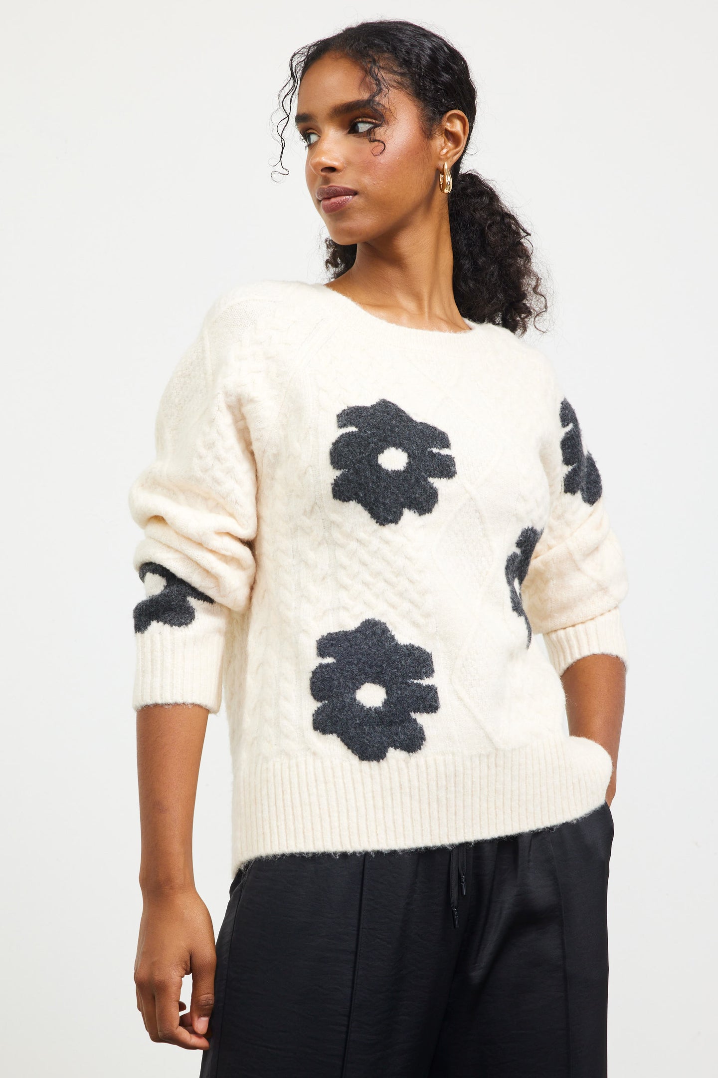 Floral Cable Knit Sweater