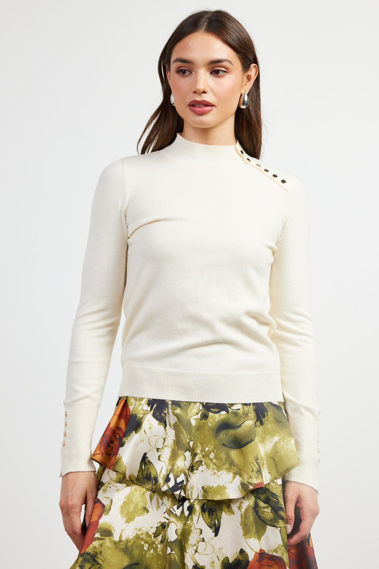 Button Detail Mock Neck Sweater