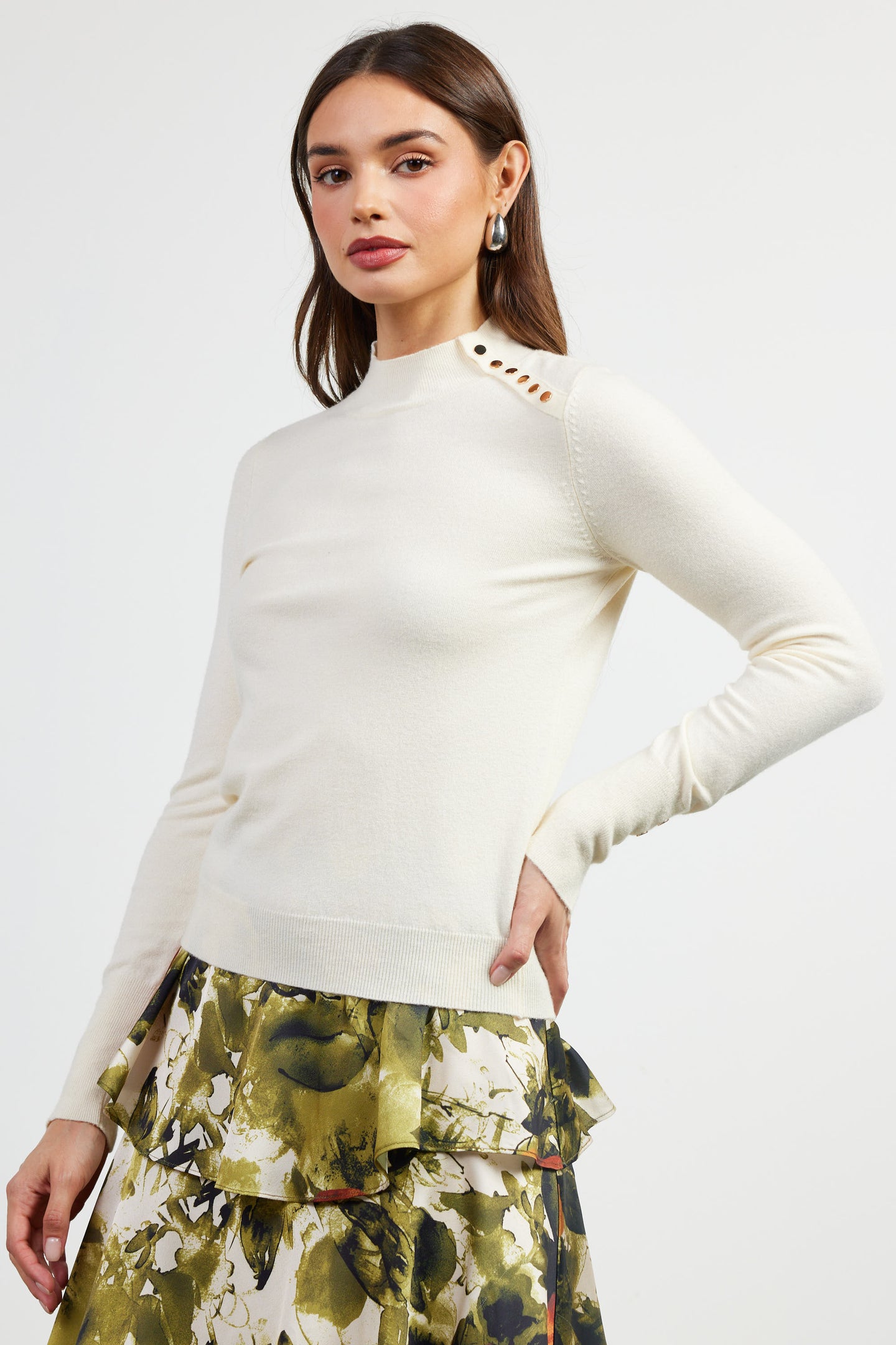 Button Detail Mock Neck Sweater