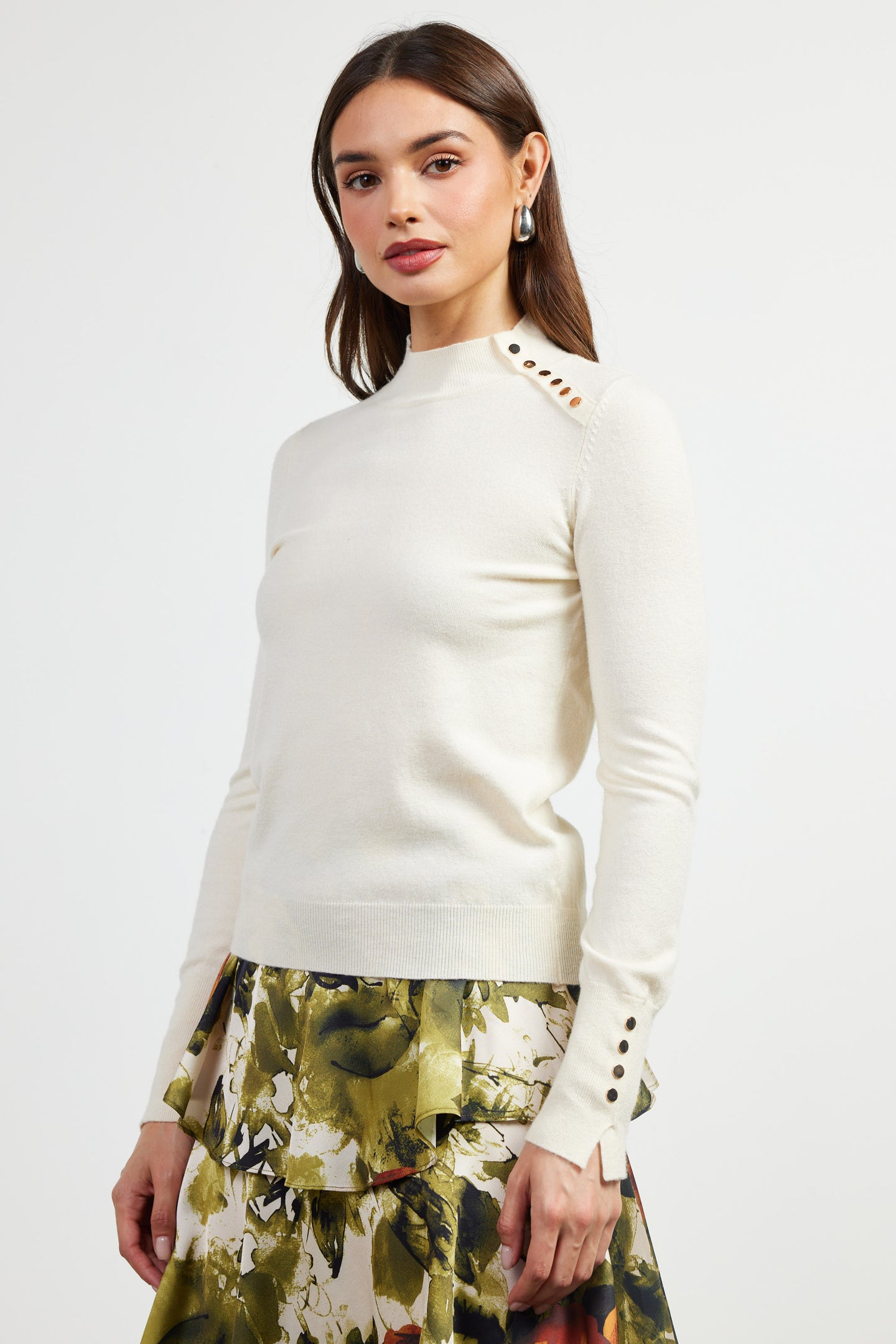 Button Detail Mock Neck Sweater