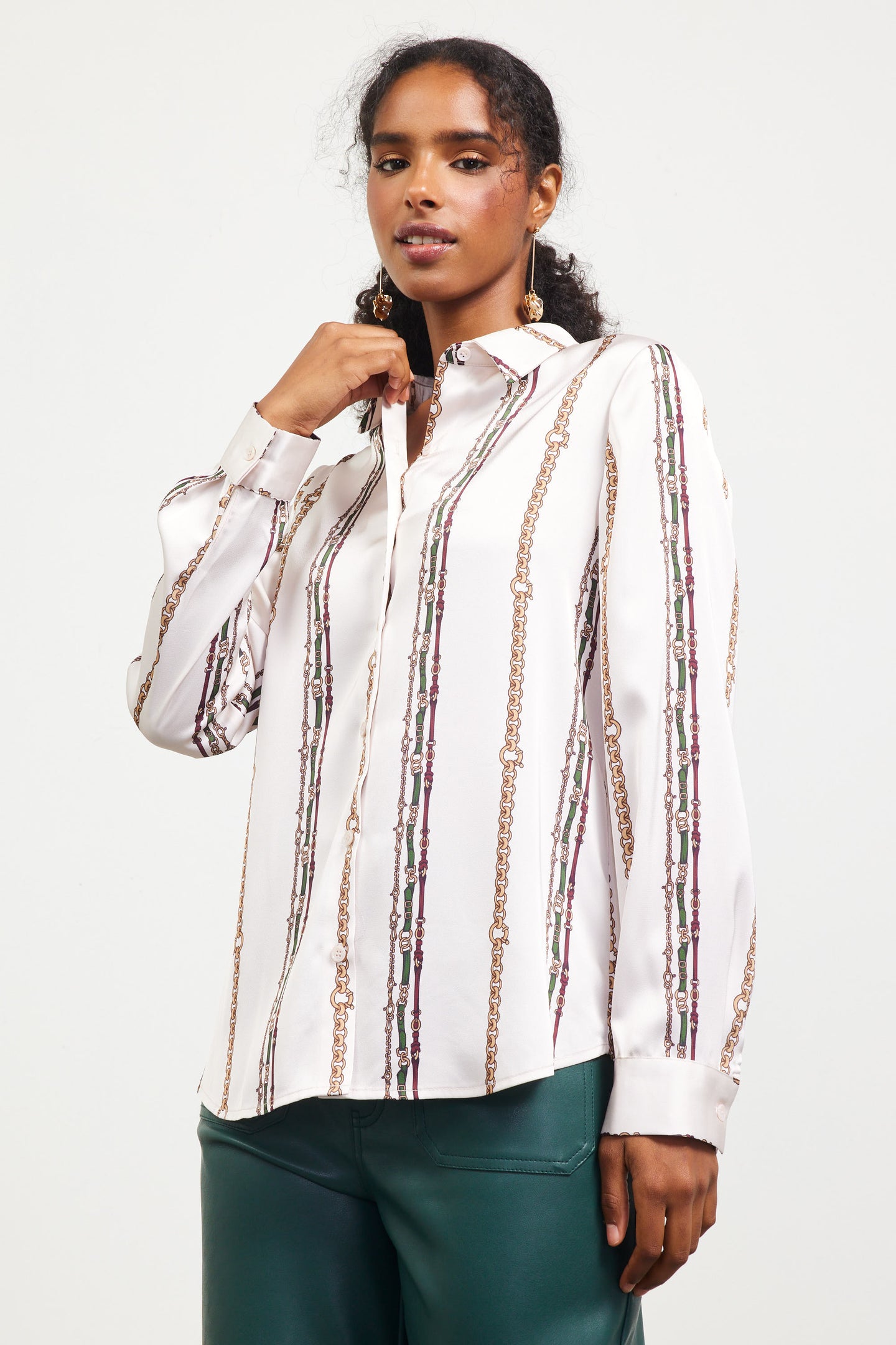 Vertical Stripe Satin Button Down