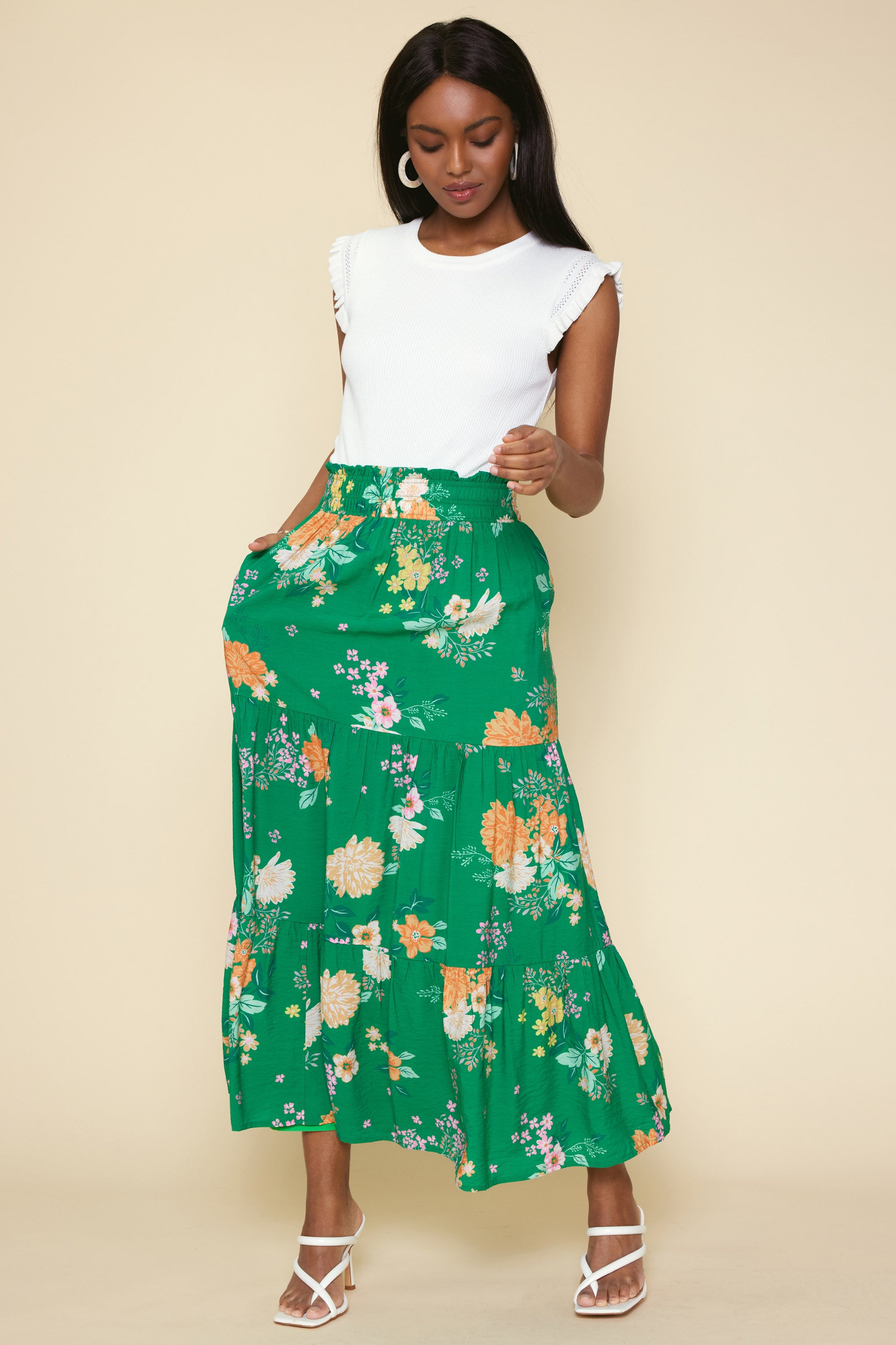 Fleur Print Tiered Maxi Skirt – SKIES ARE BLUE