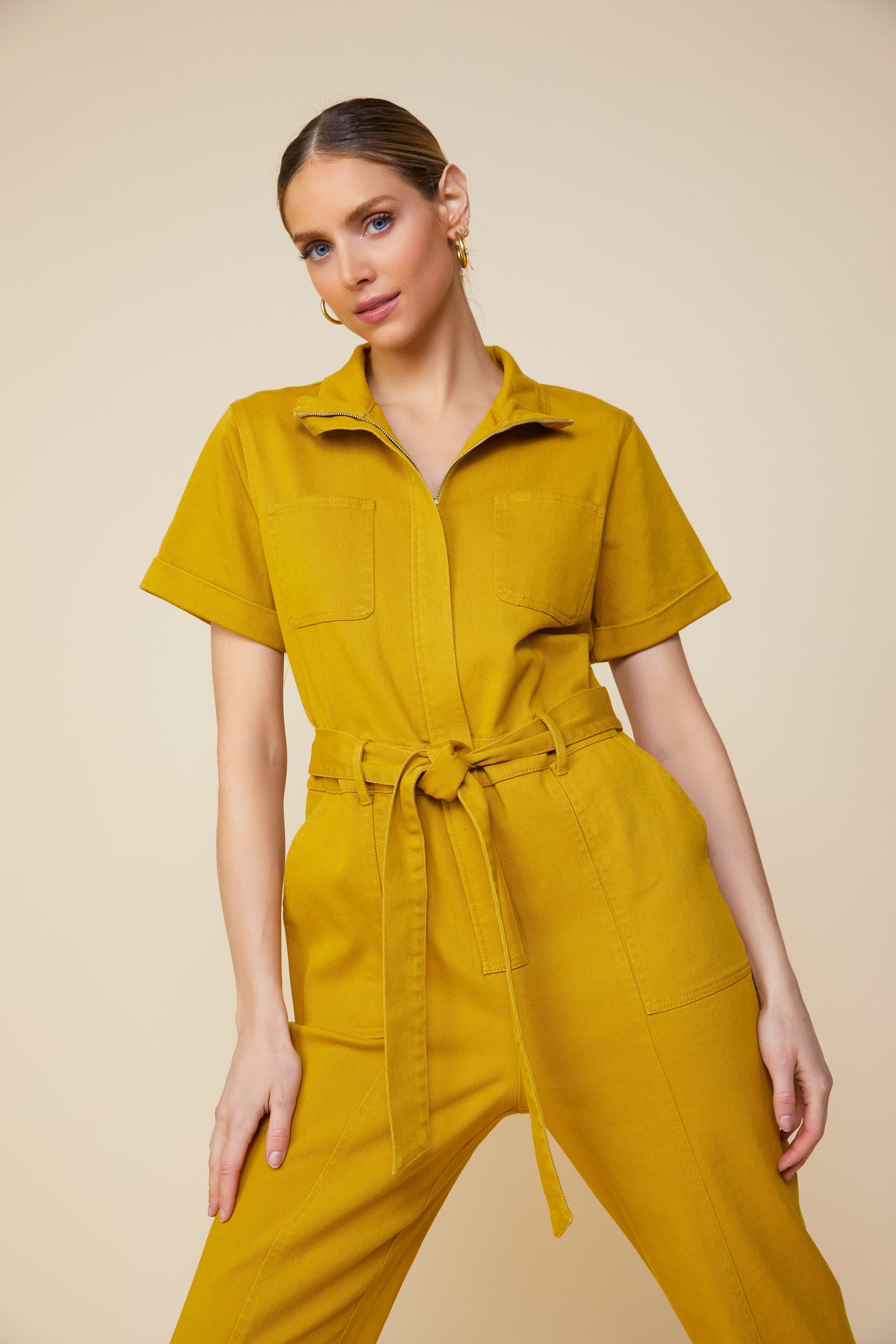 Women's yellow jumpsuit – AZRIA LLC