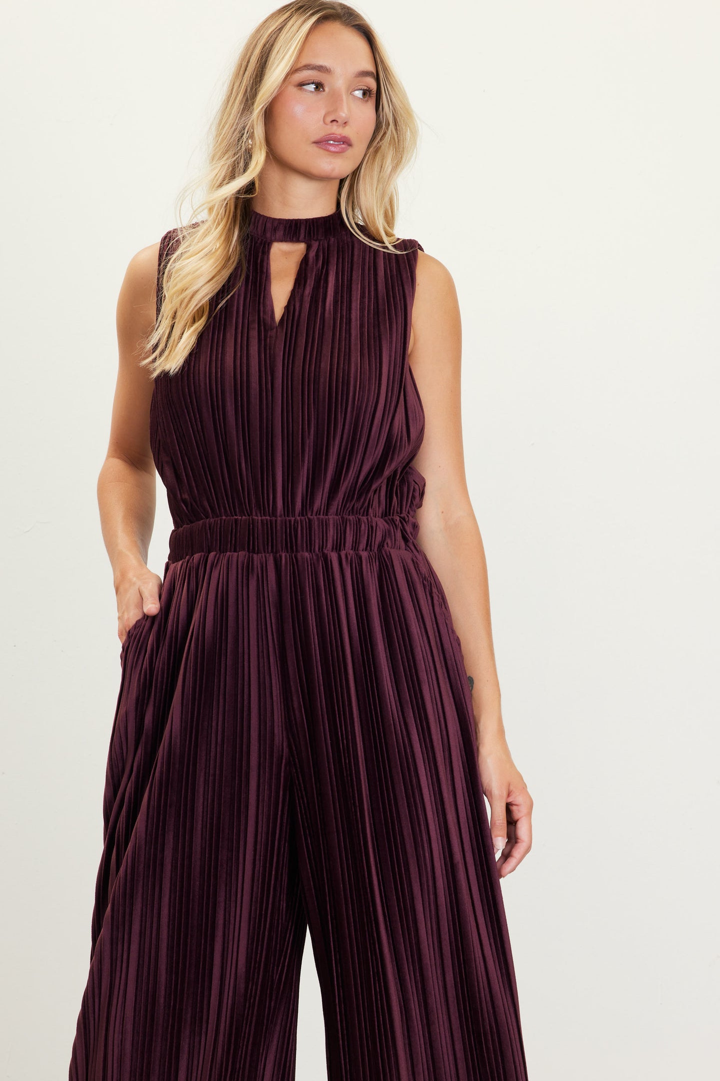 Pleated Velvet Jumpsuit