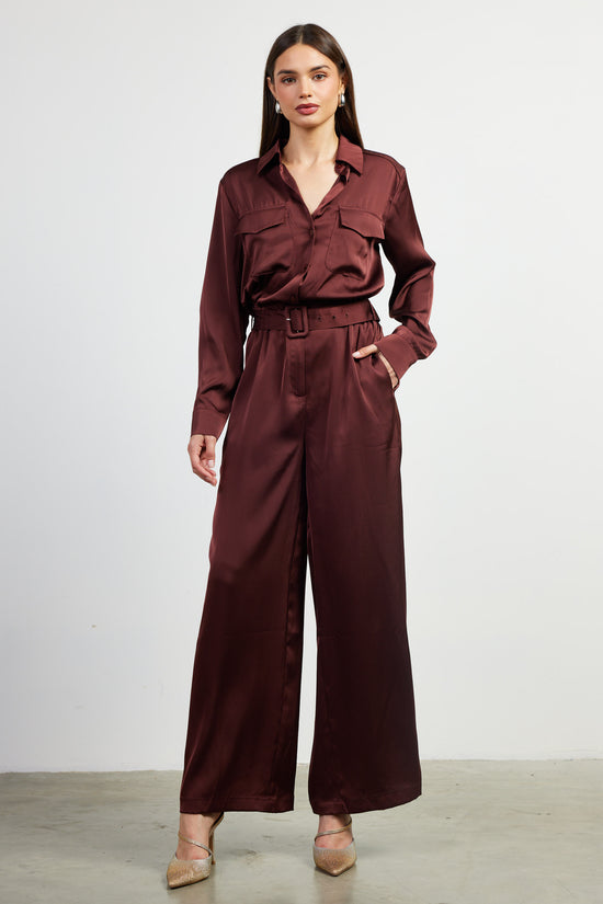 Satin Button Down Belted Jumpsuit