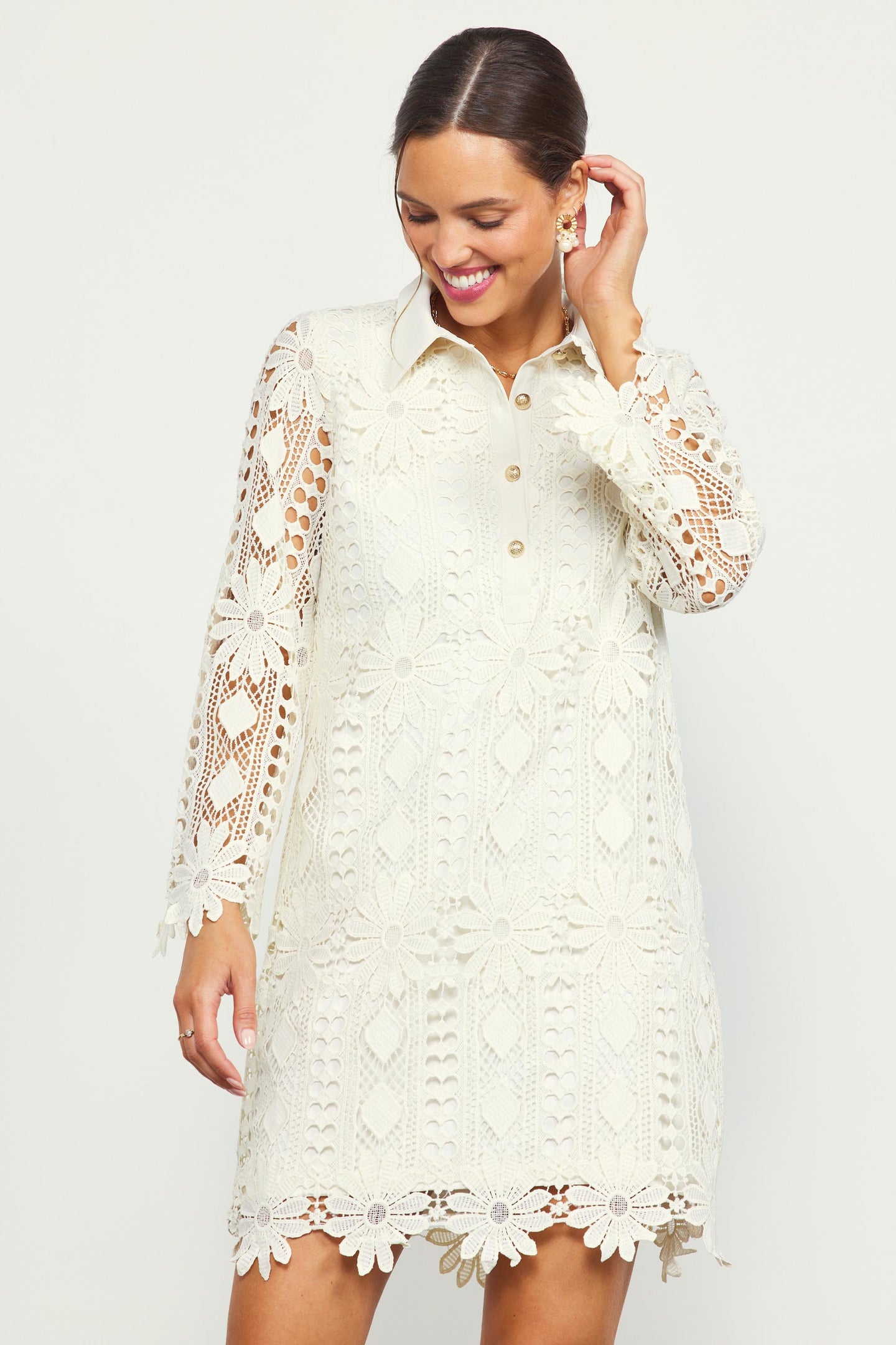 Embroidered Eyelet Lace Mini Dress