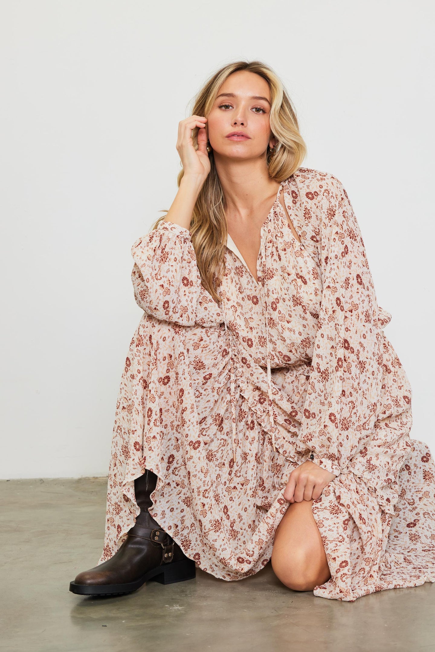 Chiffon Print Split Midi Dress