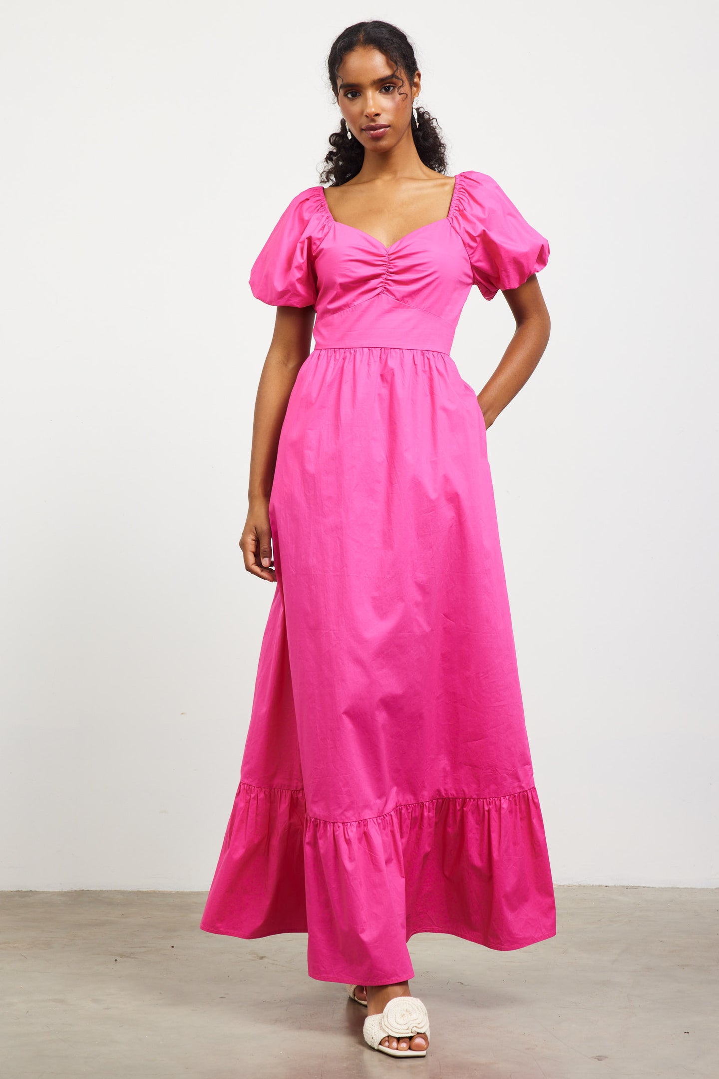 Puffed Sleeve Poplin Maxi Dress