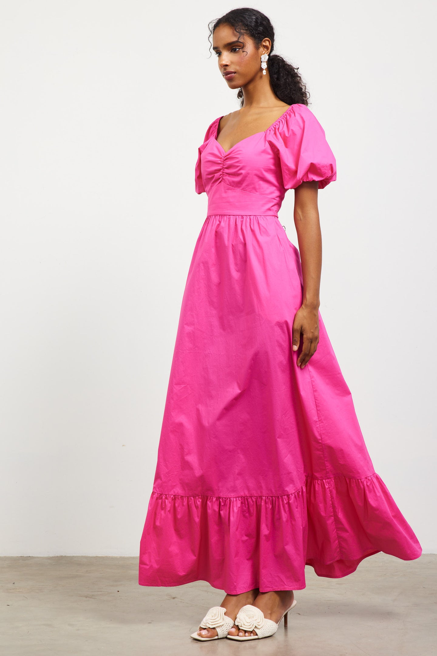 Puffed Sleeve Poplin Maxi Dress