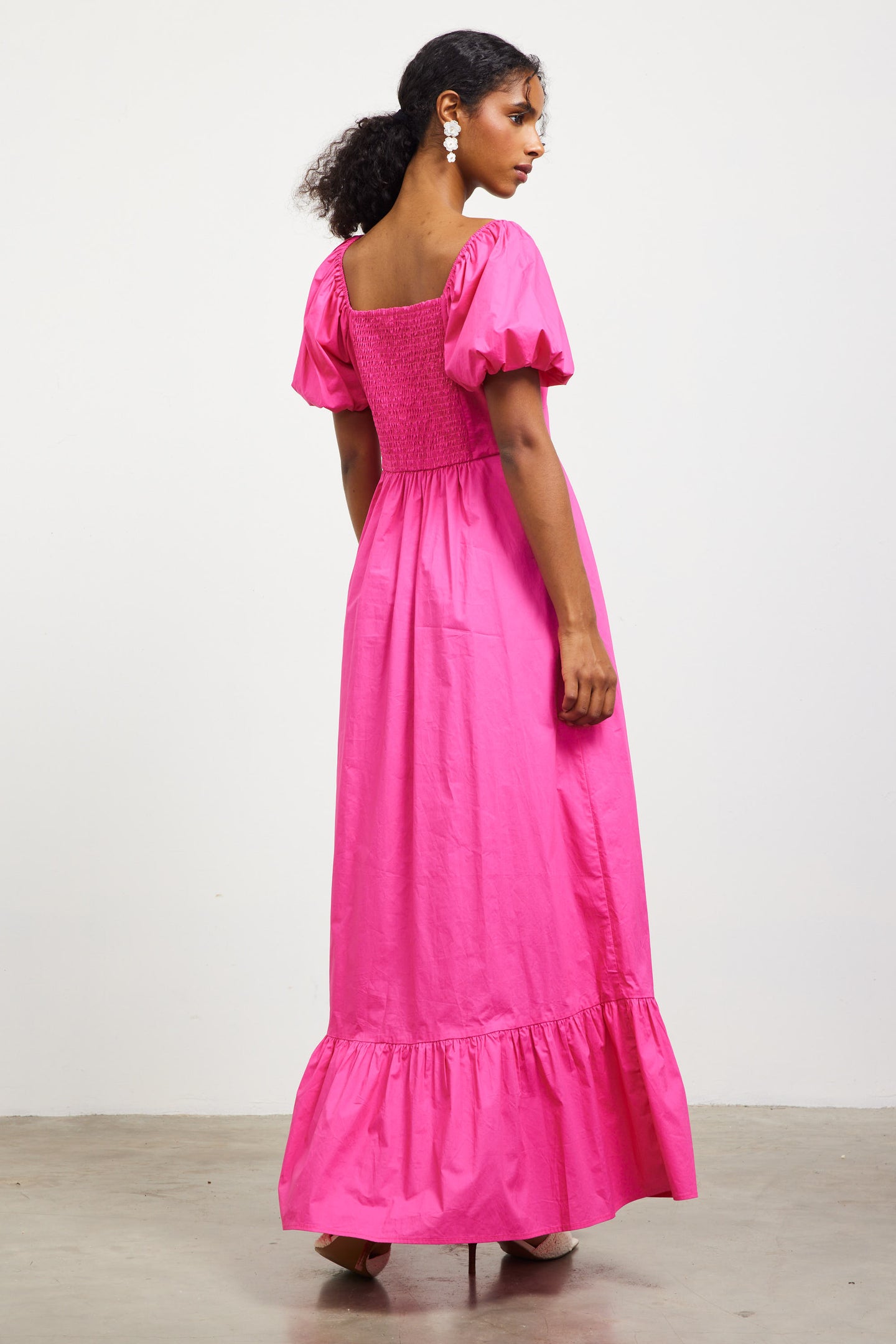 Puffed Sleeve Poplin Maxi Dress