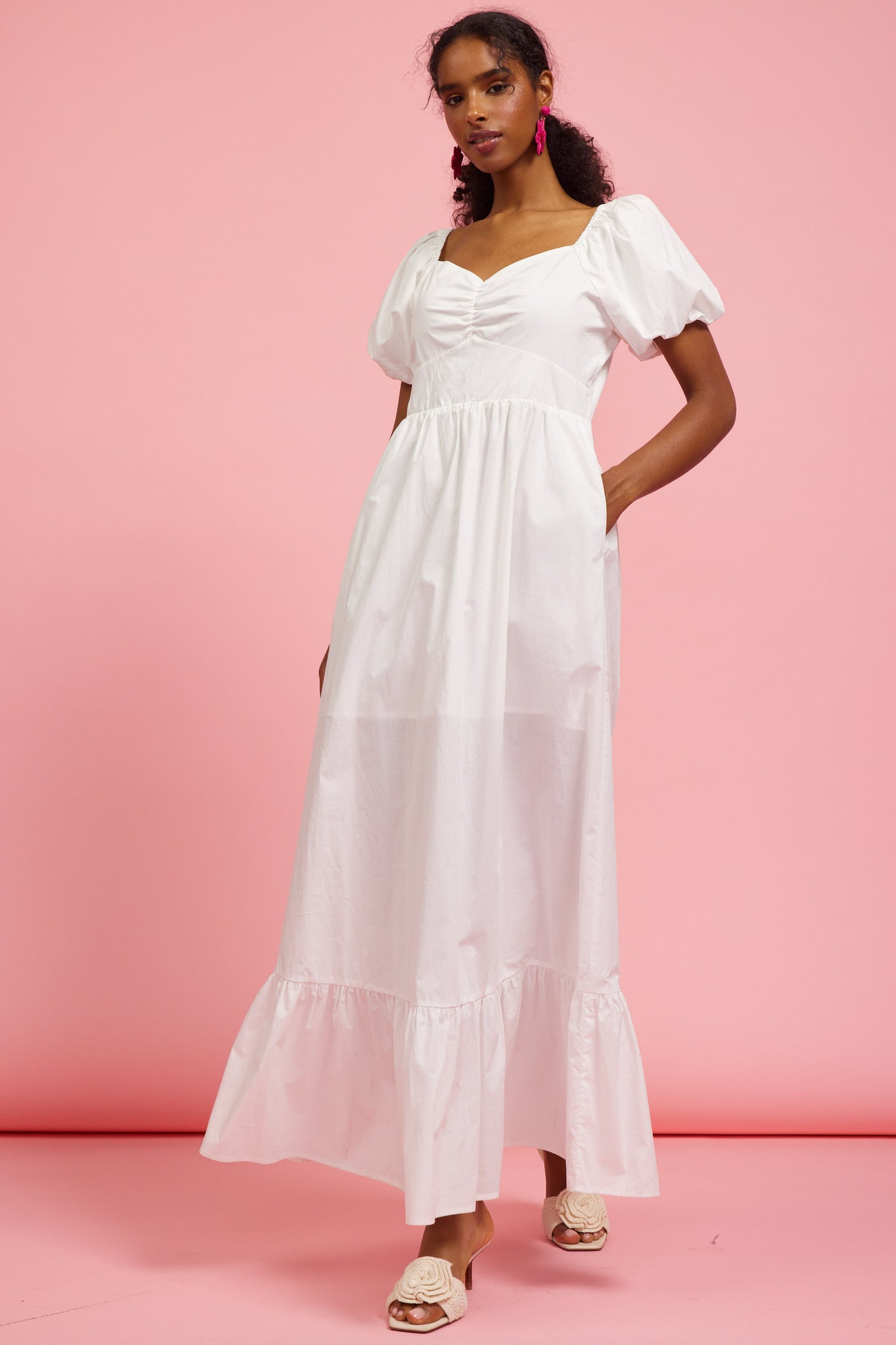 Puffed Sleeve Poplin Maxi Dress