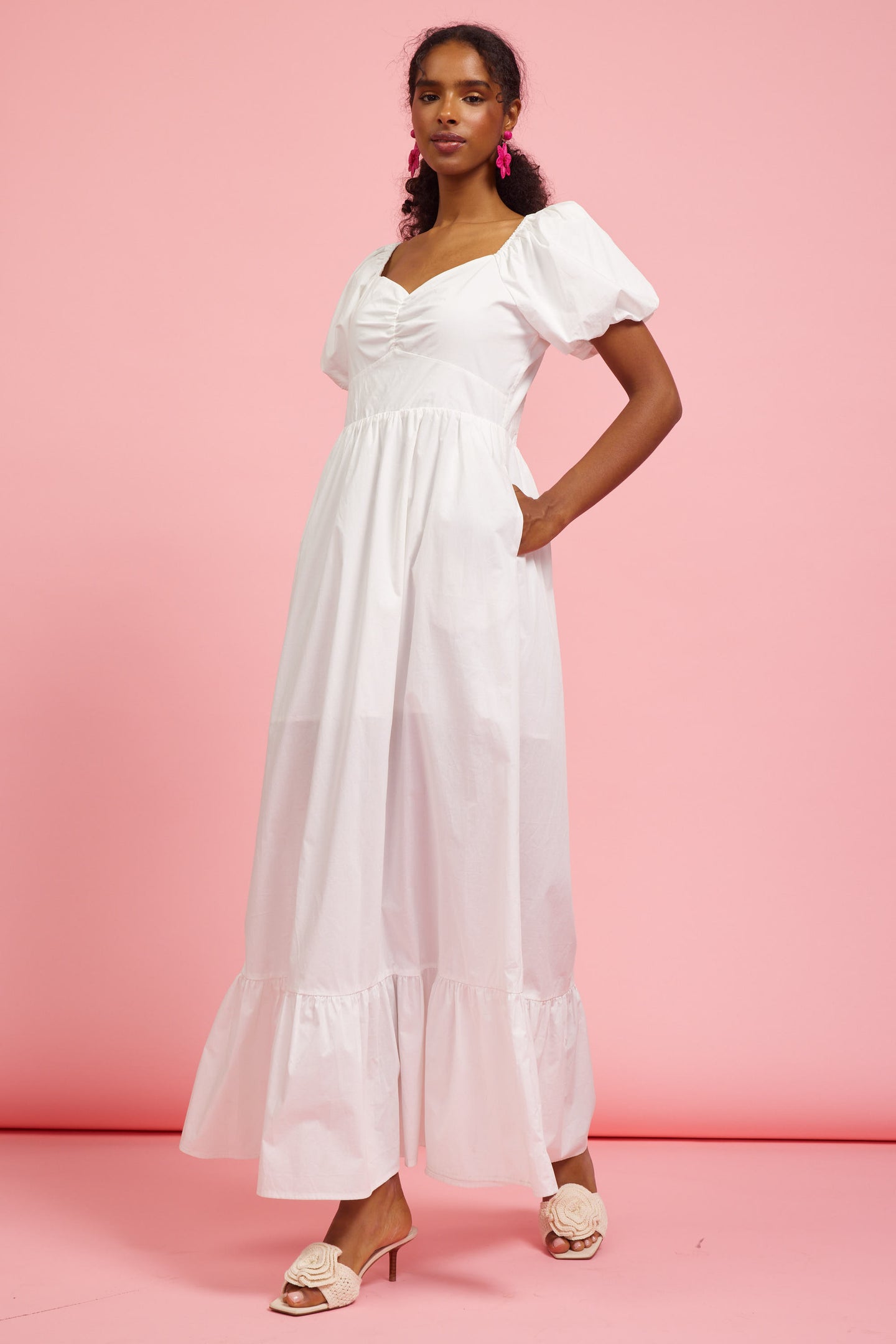 Puffed Sleeve Poplin Maxi Dress