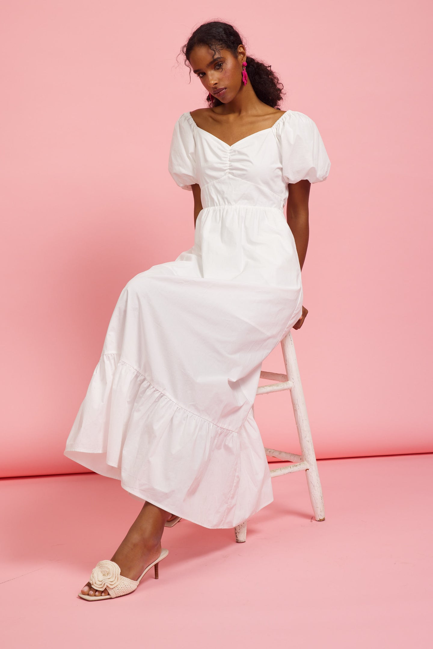 Puffed Sleeve Poplin Maxi Dress