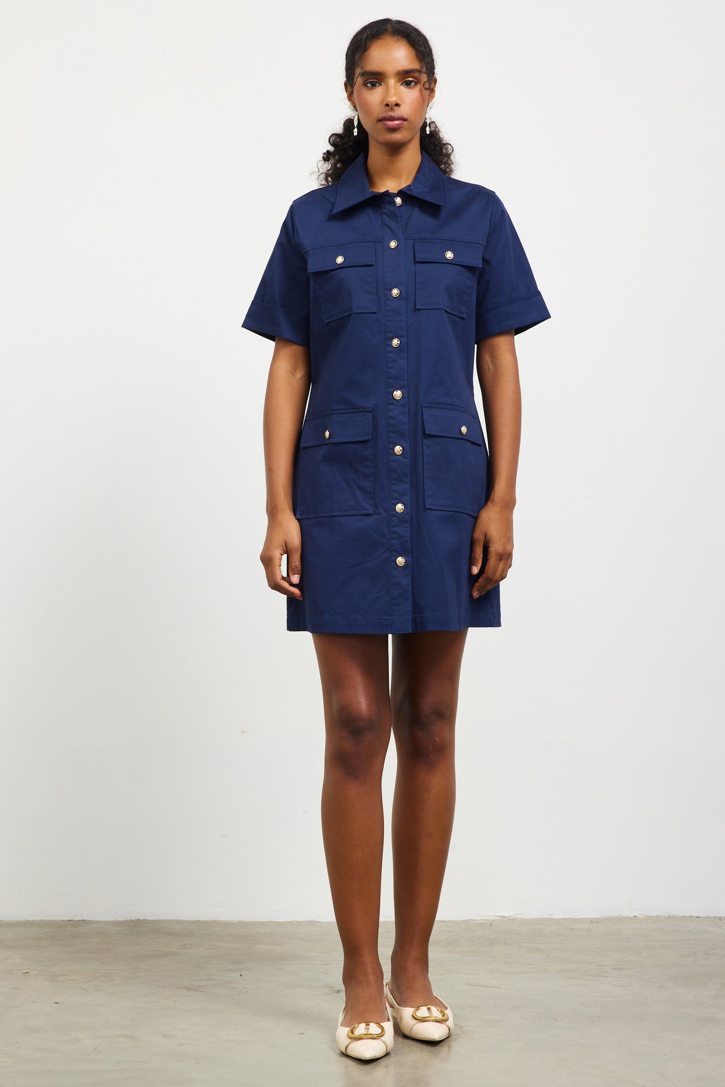 Nautical Detail Buttoned Shirt Dress